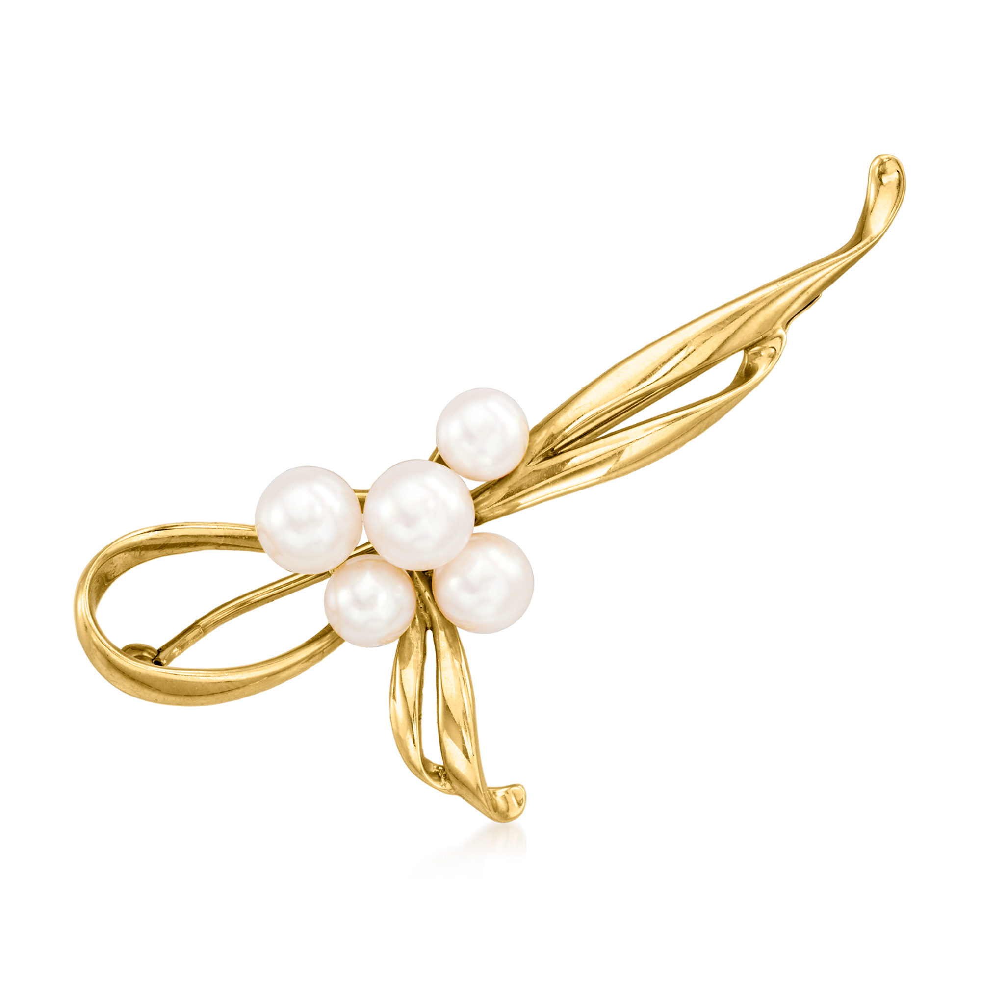 C. 1980 Vintage Mikimoto 5-6mm Cultured Pearl Bow Pin in 18kt