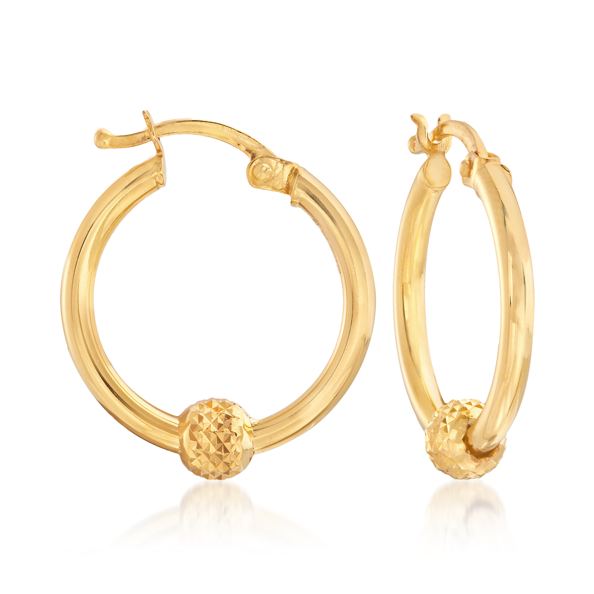 Ross-Simons 22kt Yellow Gold Hoop Earrings With Diamond-Cut Bead For Women 2.4 Grams