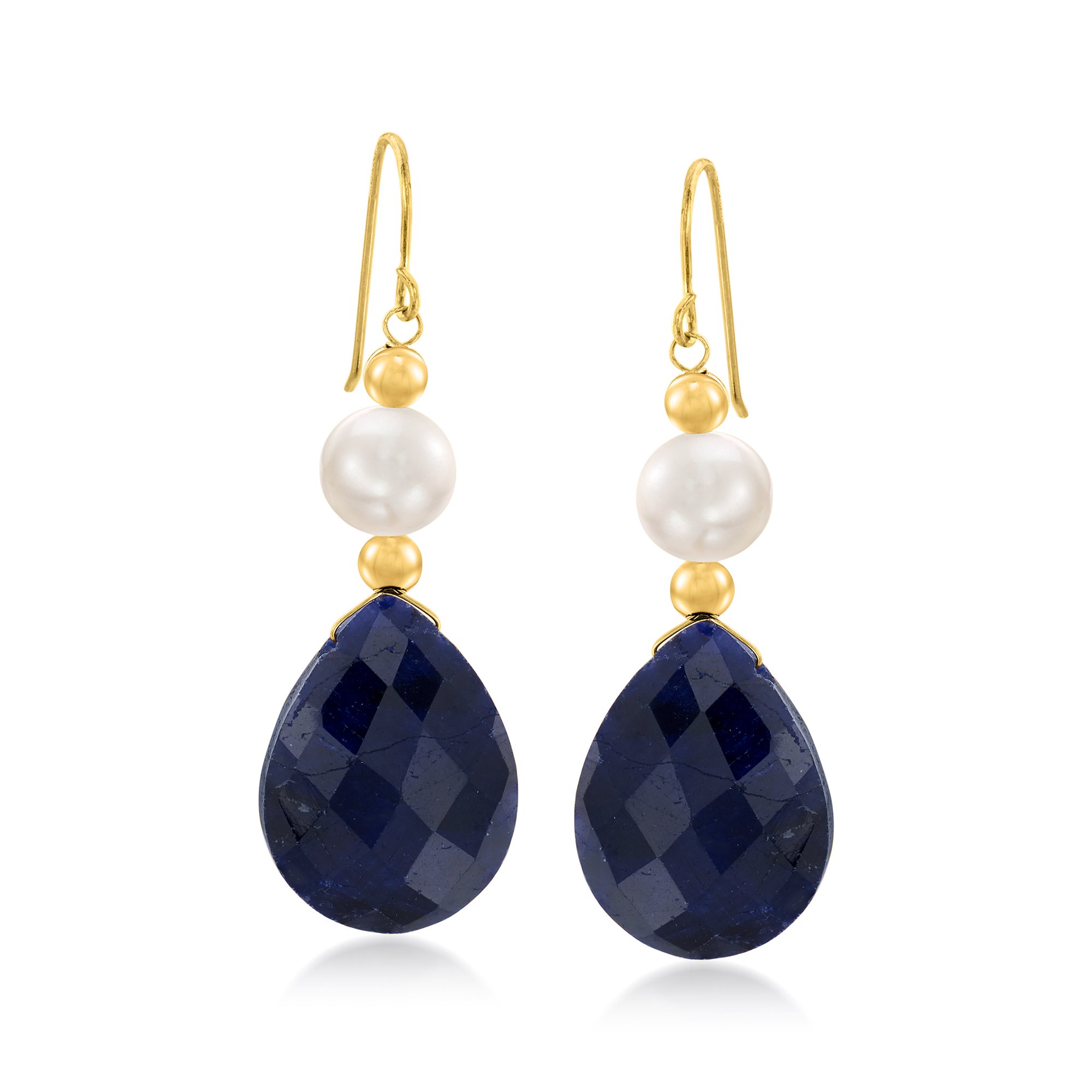 20.00 ct. t.w. Sapphire and Cultured Pearl Earrings in 14kt