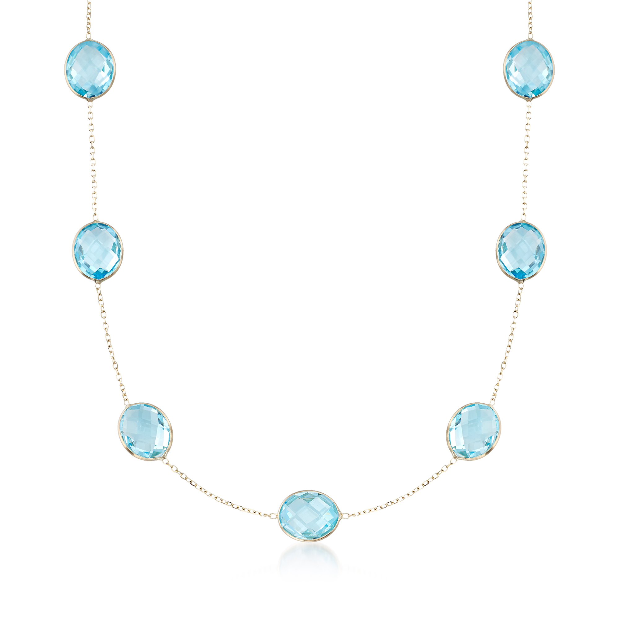 35.00 ct. t.w. Blue Topaz Station Necklace in 14kt Yellow Gold 