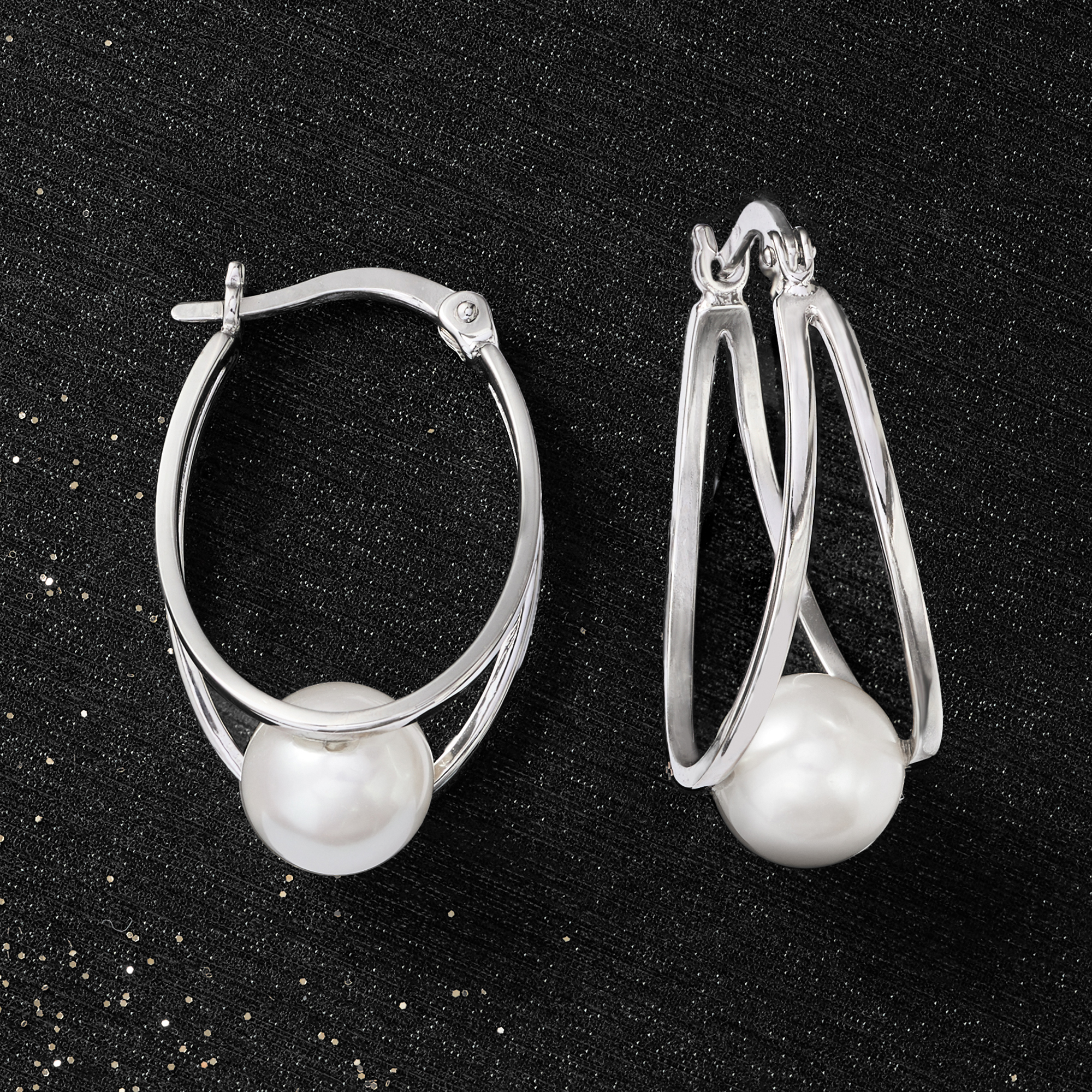 ピアス Pearl Double Hoop Earrings #9138 8-9mm Cultured Pearl Double-Hoop Earrings in Sterling Silver