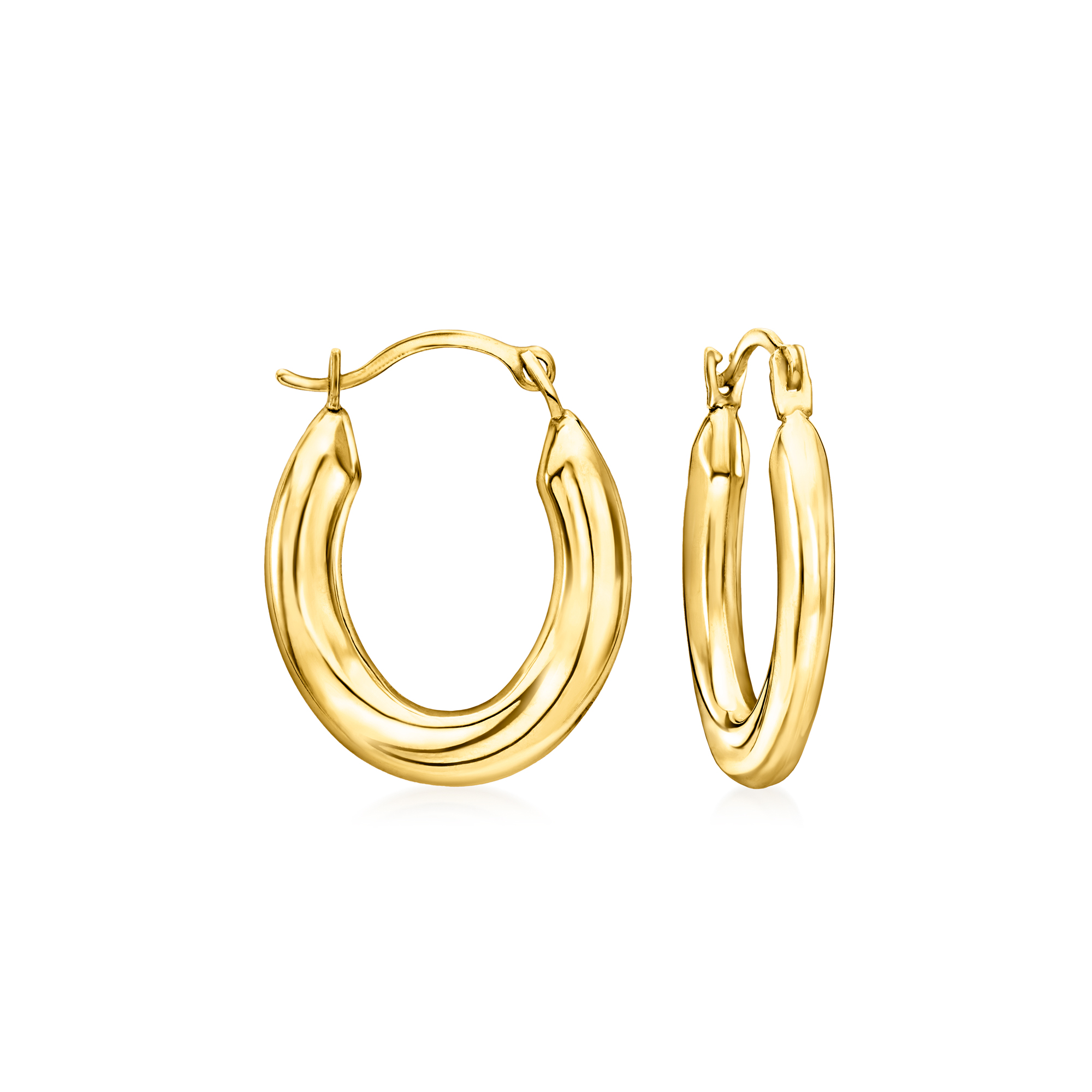 14kt Yellow Gold Small Oval Hoop Earrings. 5/8
