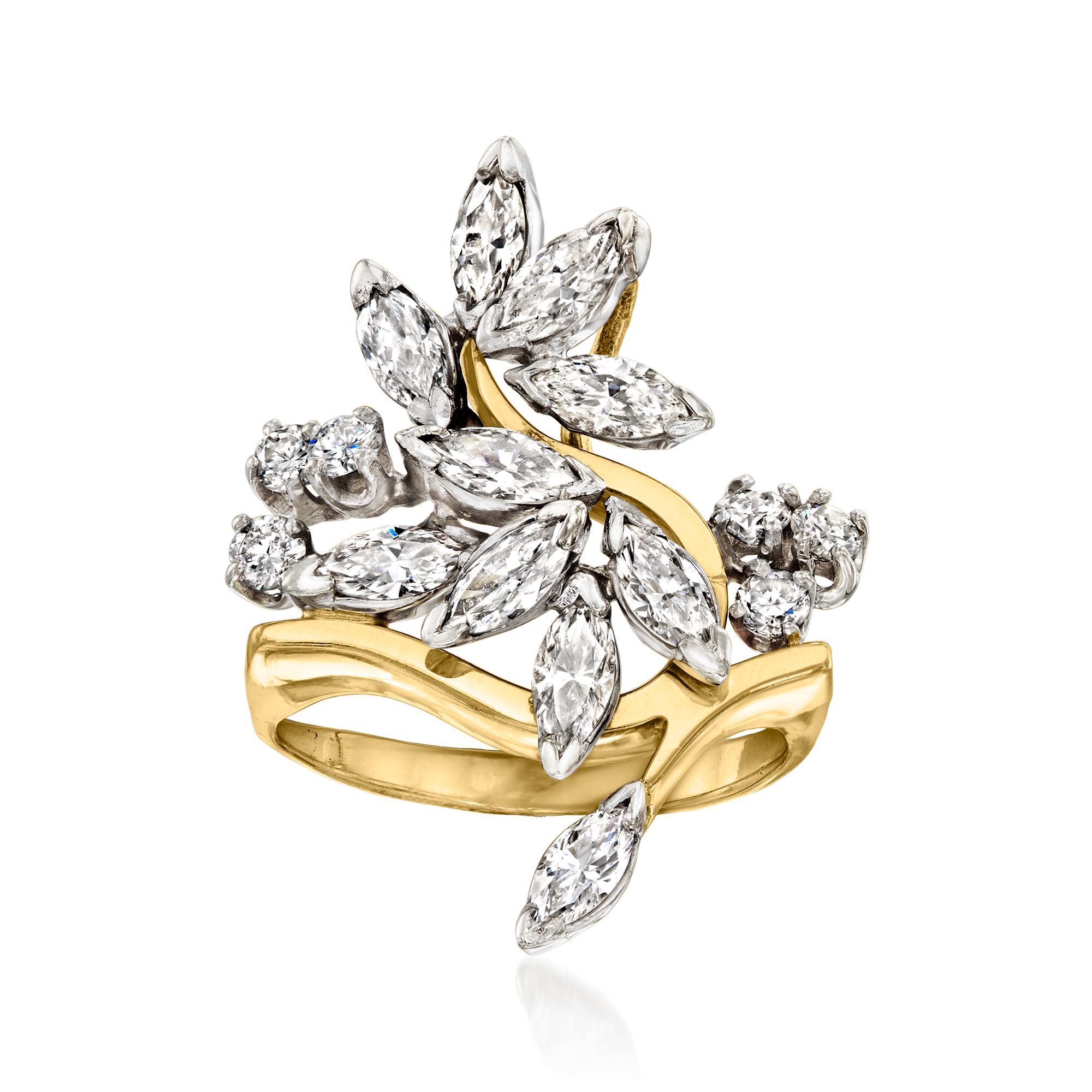 送料無料 店舗 1980 C. Vintage 14kt in Ring Waterfall Diamond t.w. ct. 1.35 ジャケット・アウター