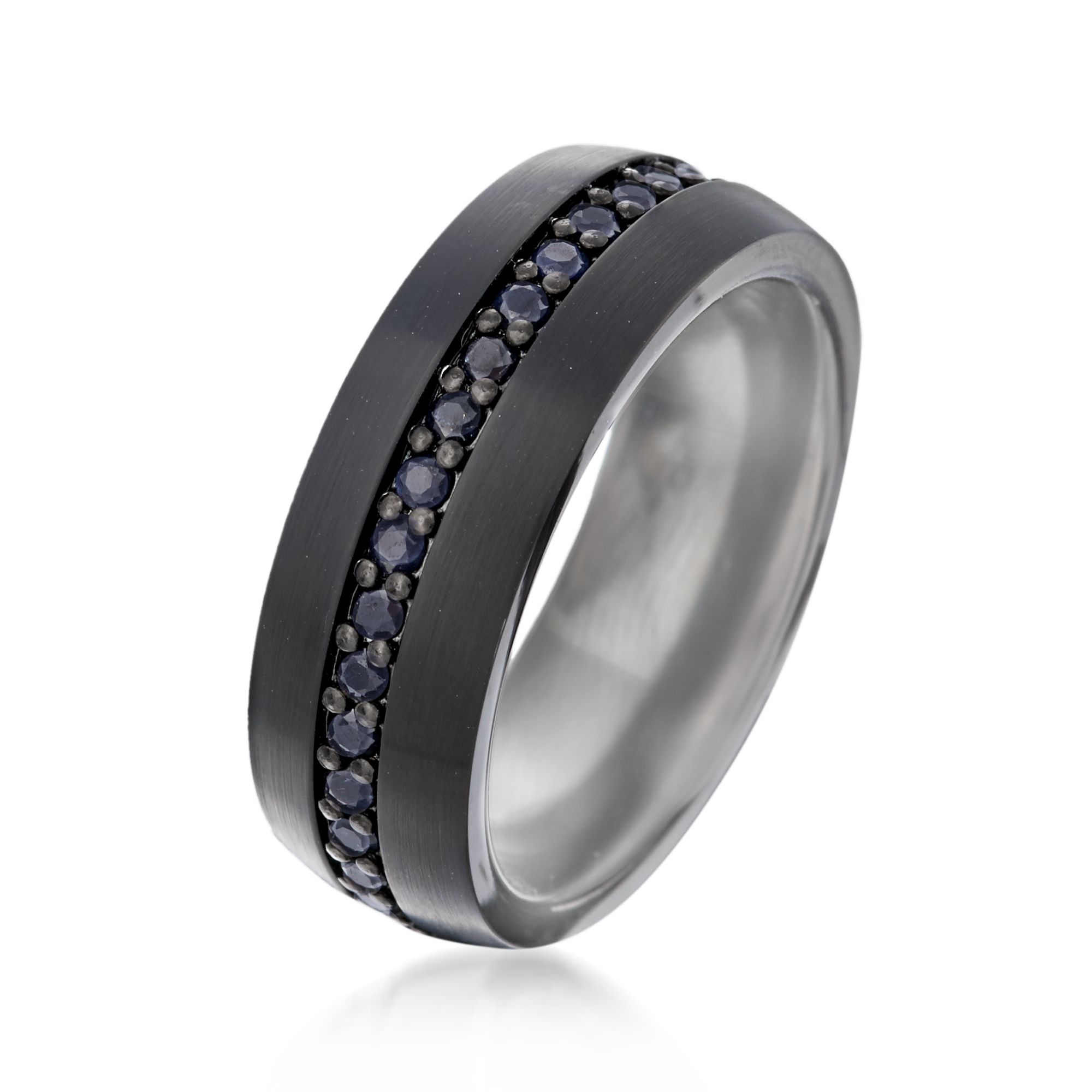 Mens 100 Ct Tw Black Sapphire Eternity Wedding Ring In Tungsten