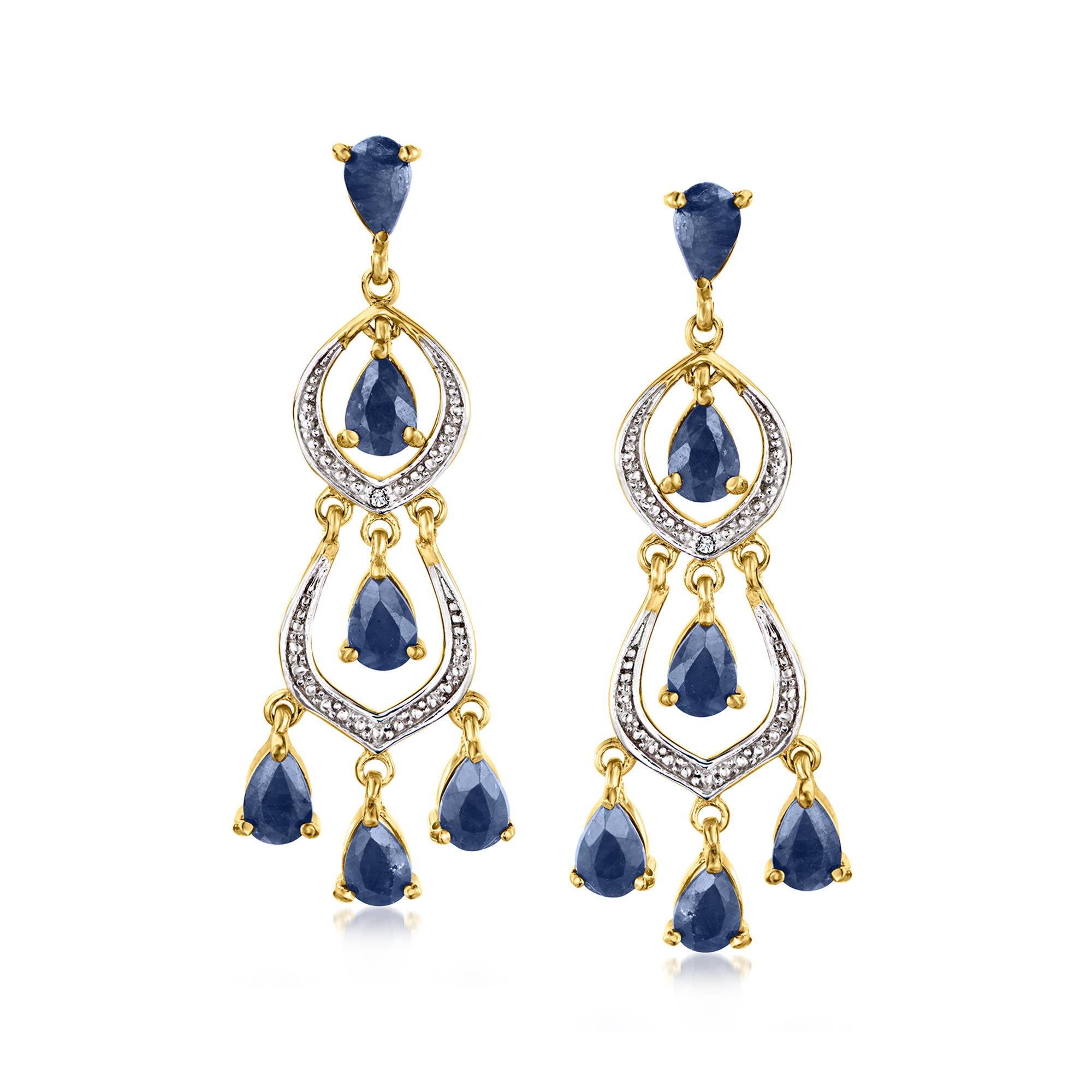 4.80 ct. Sapphire Chandelier Earrings with Diamond Accents in 18kt  Gold Over Sterling Ross-Simons