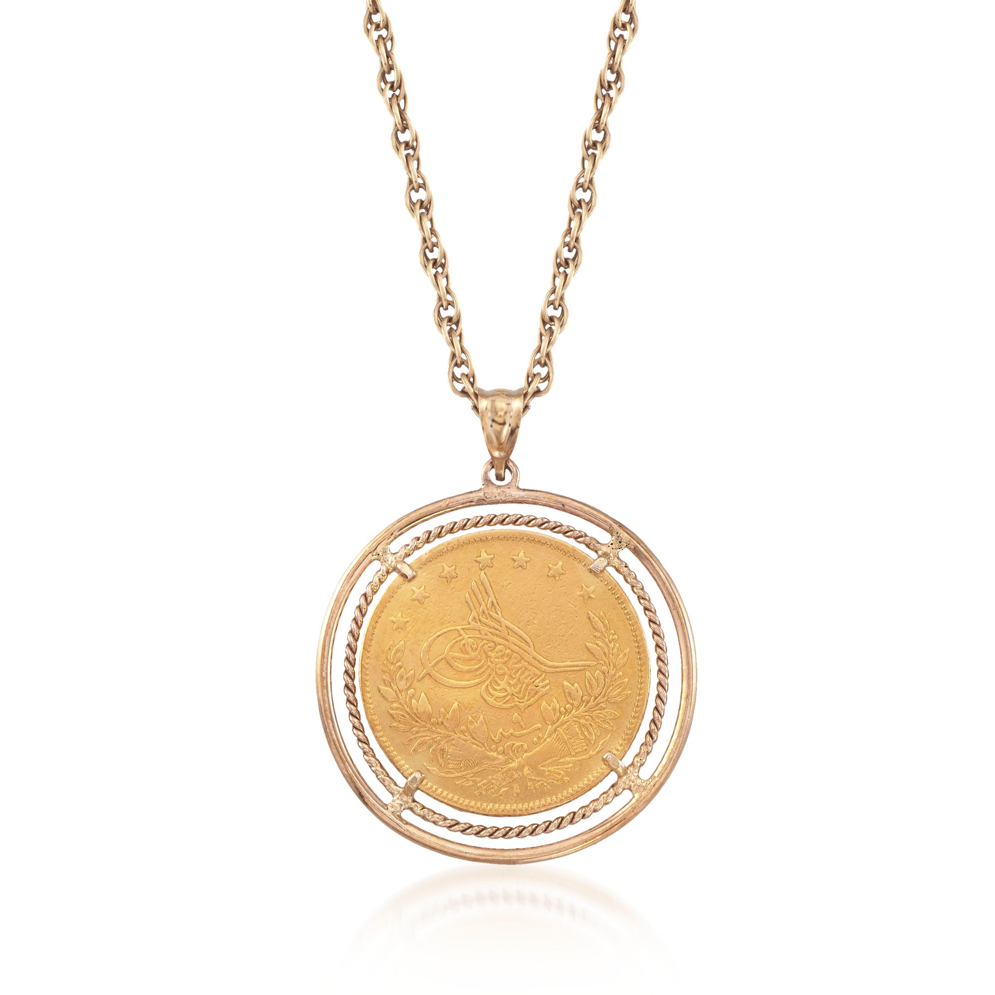 C. 1970 Vintage Turkish Gold 100 Kurush Coin Pendant Necklace in
