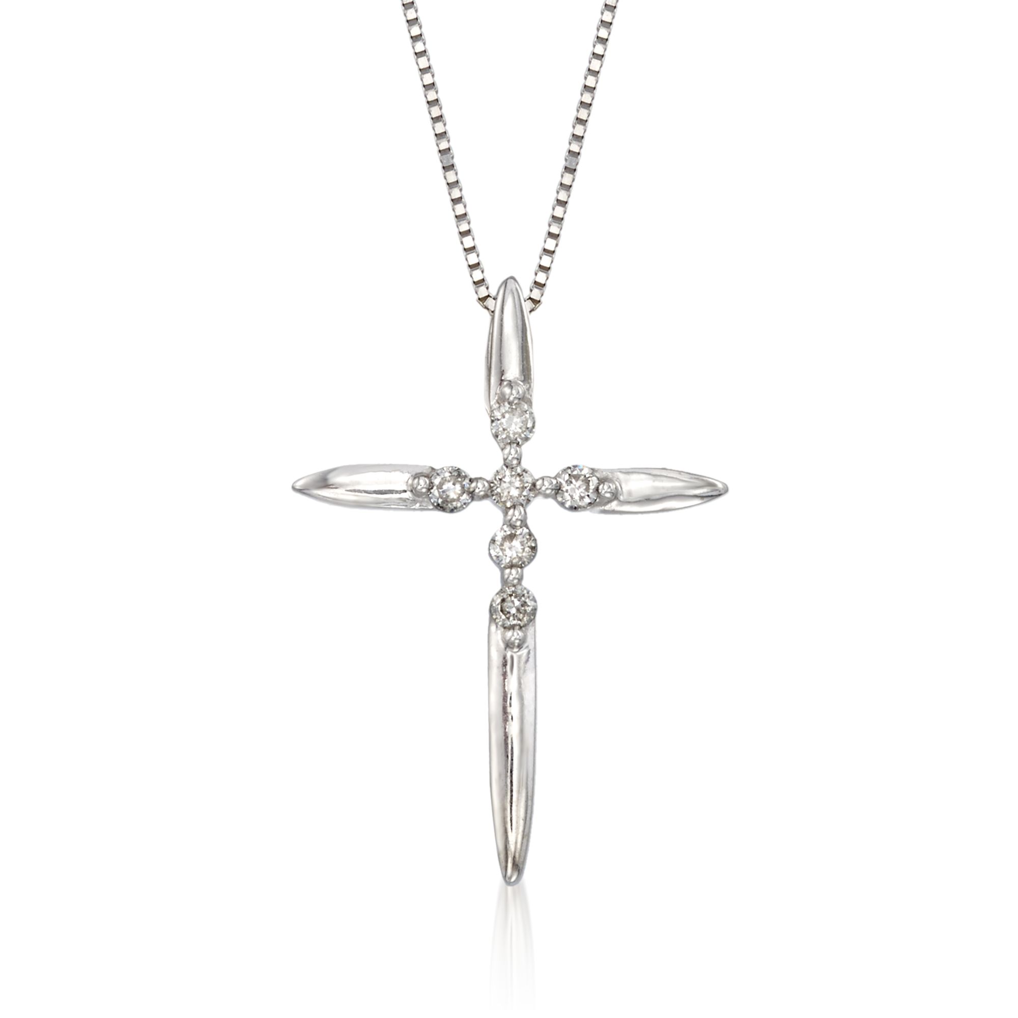 .10 ct. t.w. Diamond Cross Pendant Necklace in 14kt White Gold. 18