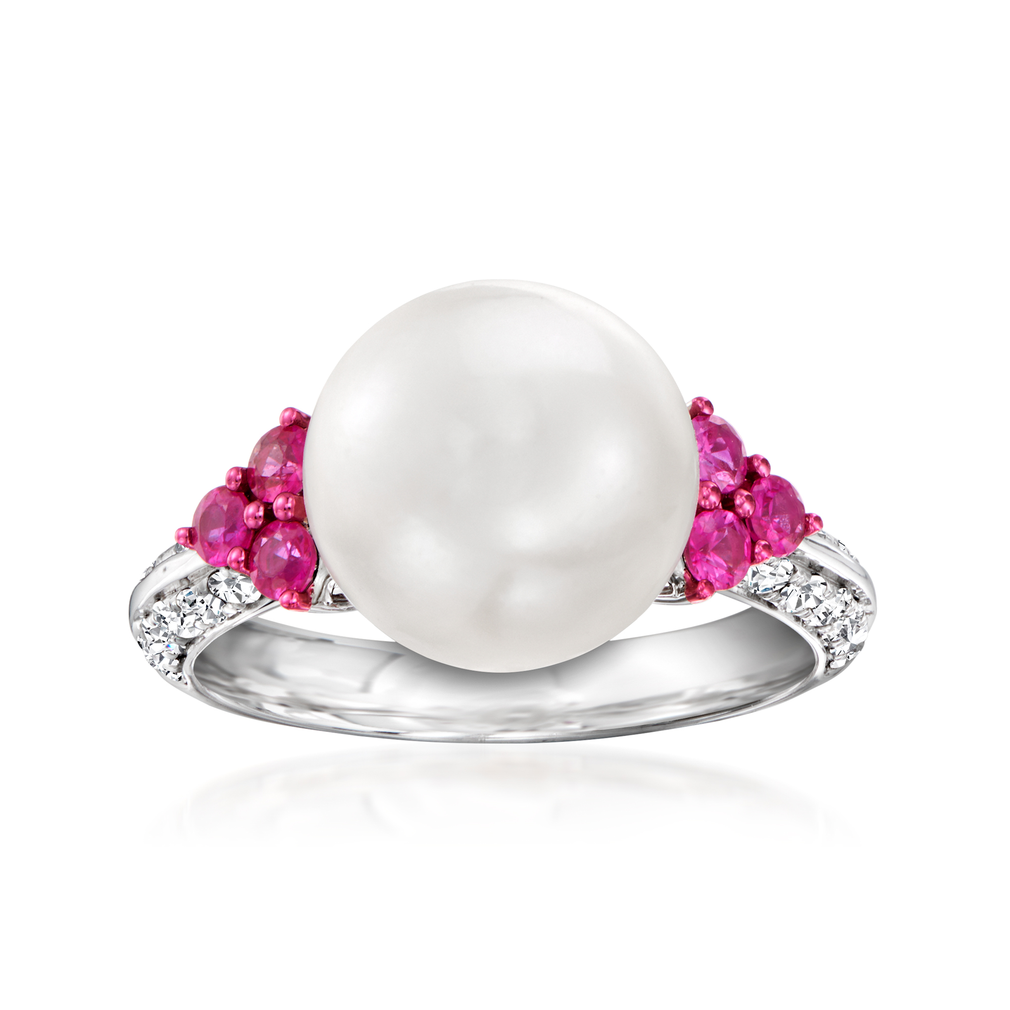 11mm Cultured South Sea Pearl Ring with .50 ct. t.w. Rubies