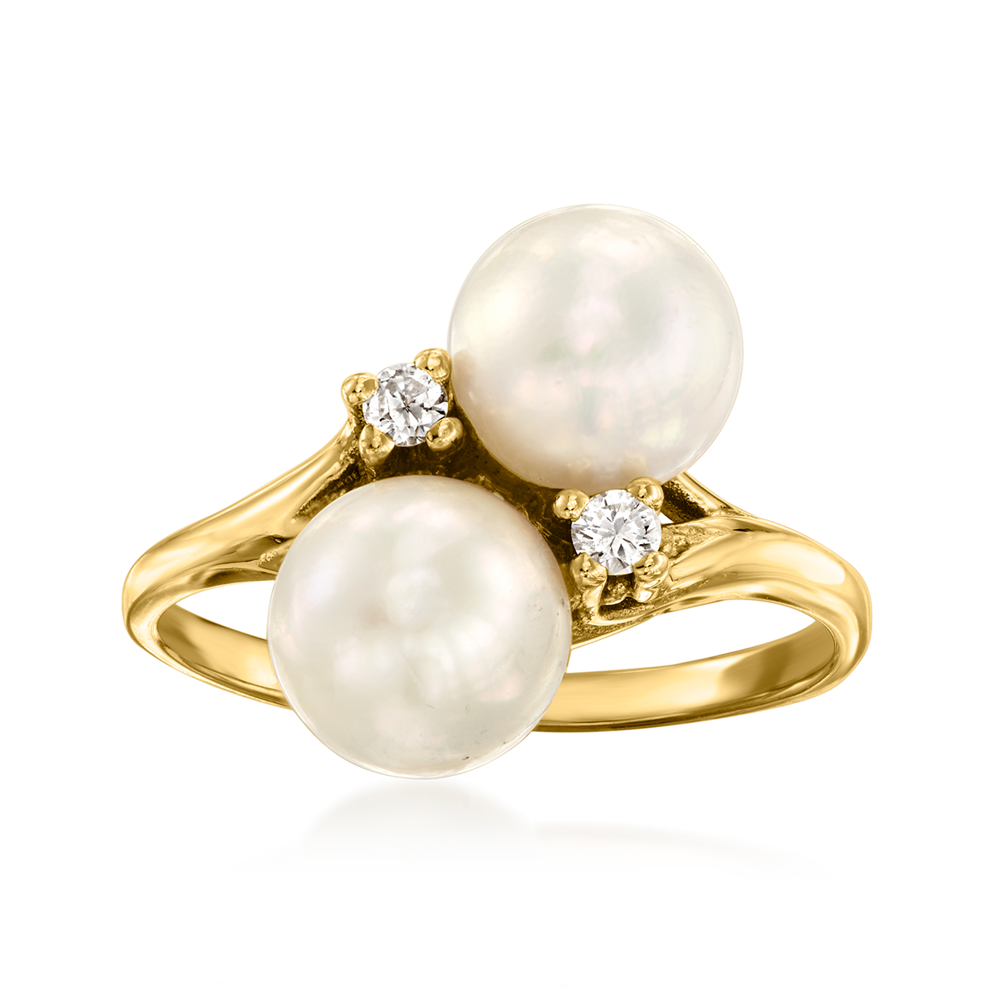 C. 1990 Vintage 7mm Cultured Double-Pearl Ring in 14kt Yellow Gold