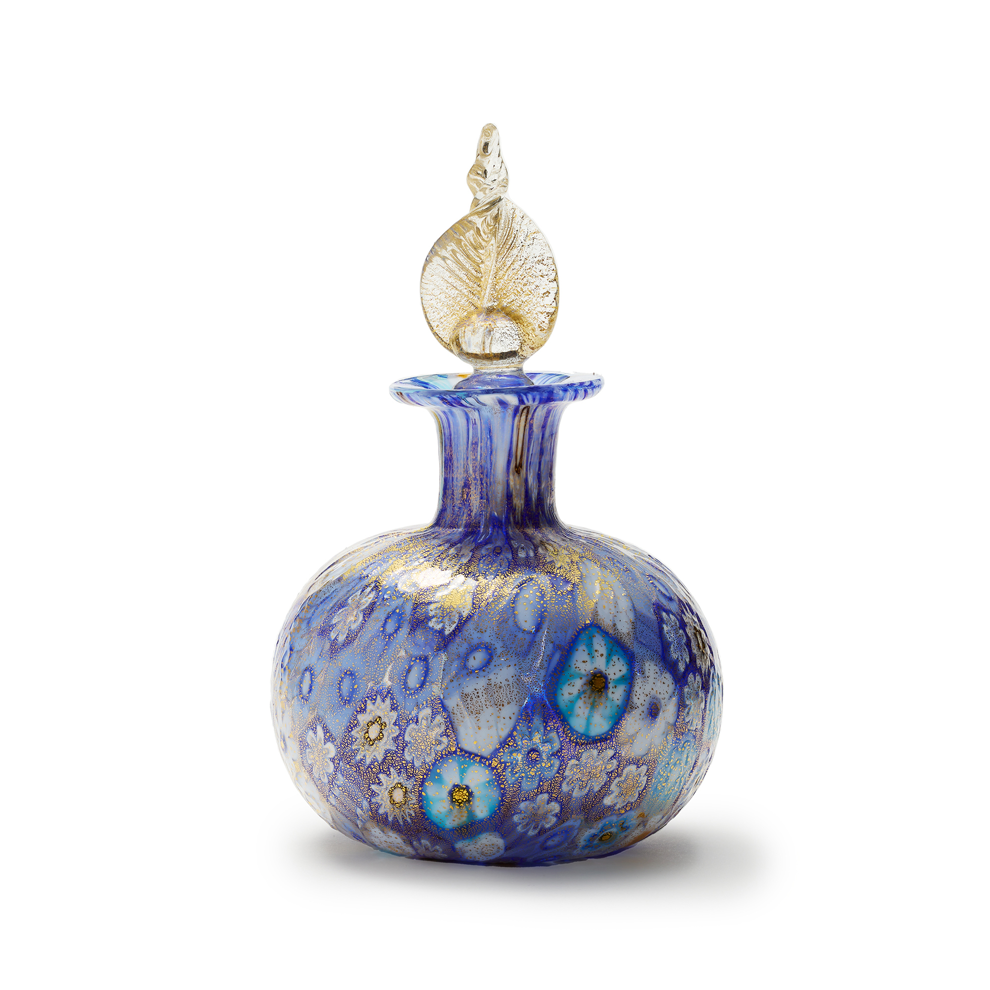 Blue and Gold Murano Glass Millefiori Perfume Bottle from Italy