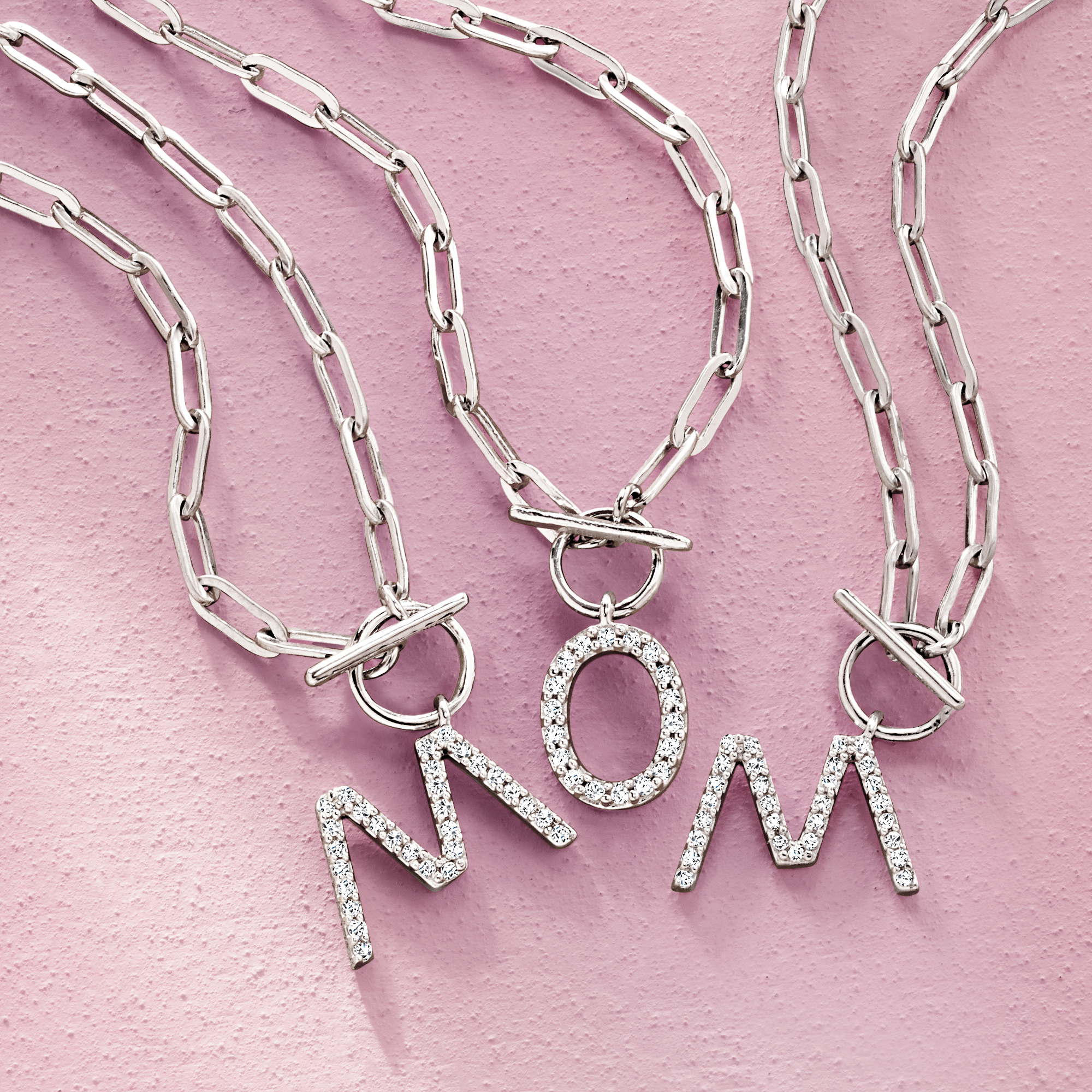 Diamond Initial Paper Clip Link Toggle Necklace in Sterling Silver