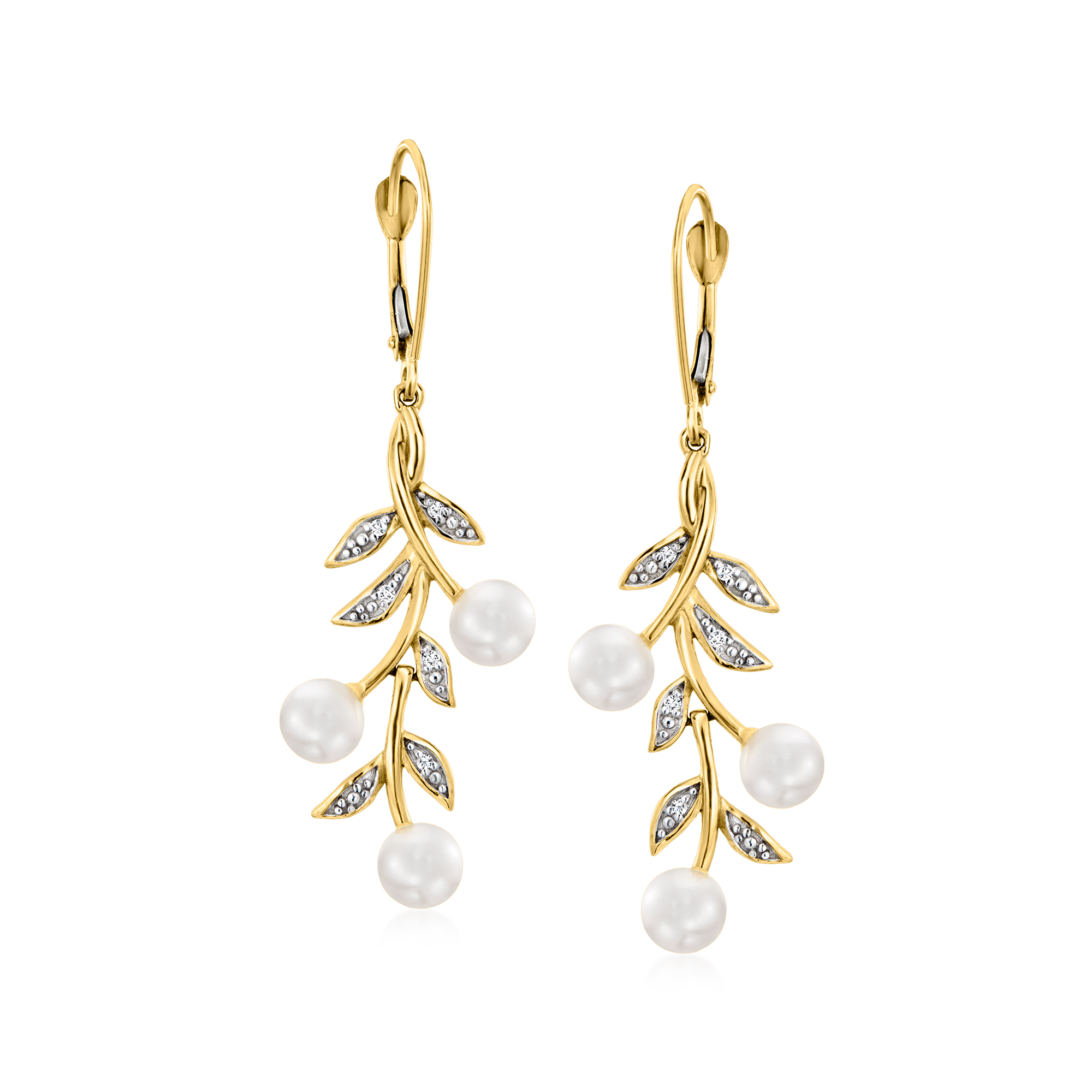 アクセサリー simone rocha daisy leaf cluster earrings 5mm Cultured Pearl and Diamond Leaf Drop Earrings in 14kt Yellow