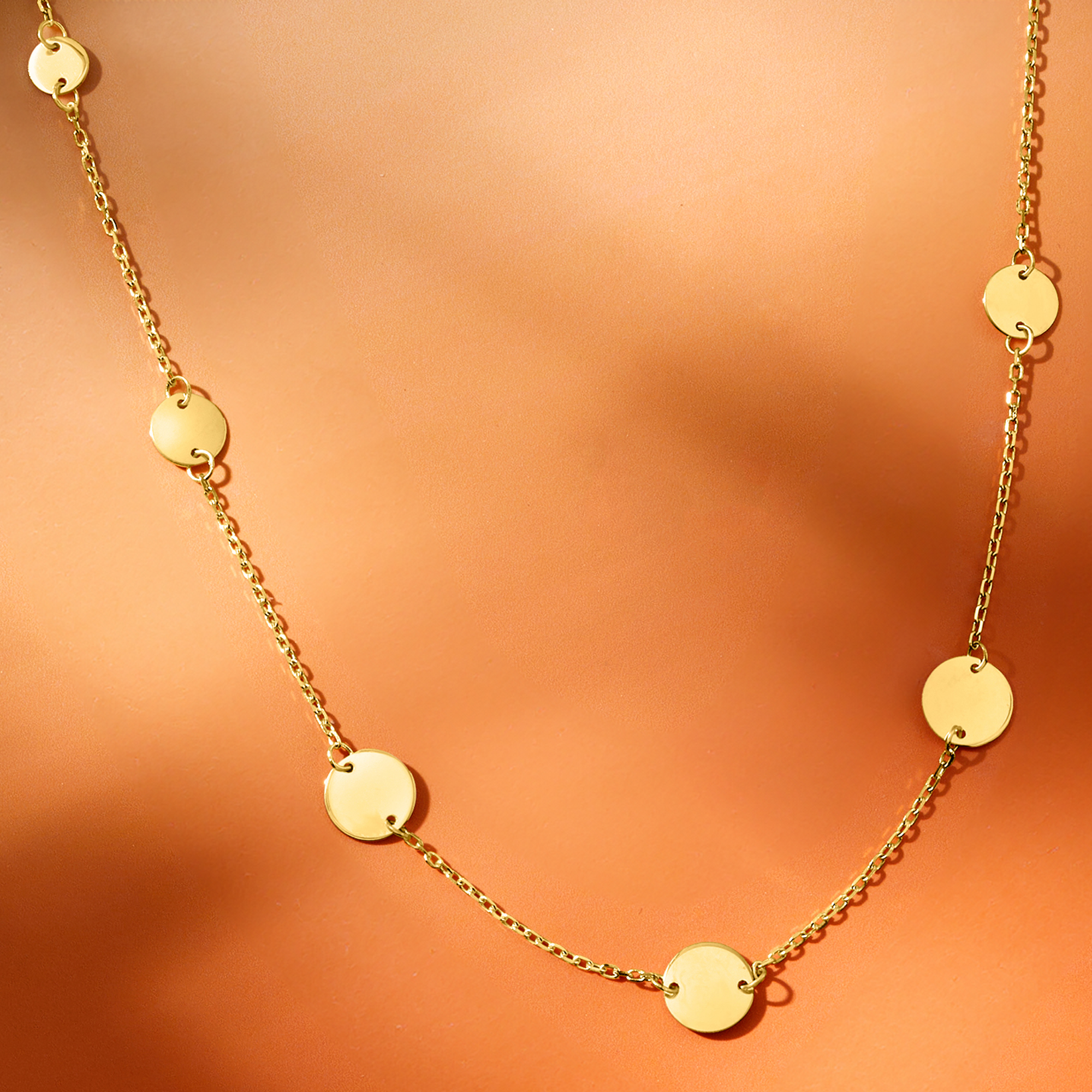 Italian 14kt Yellow Gold Multi-Size Disc Station Necklace | Ross