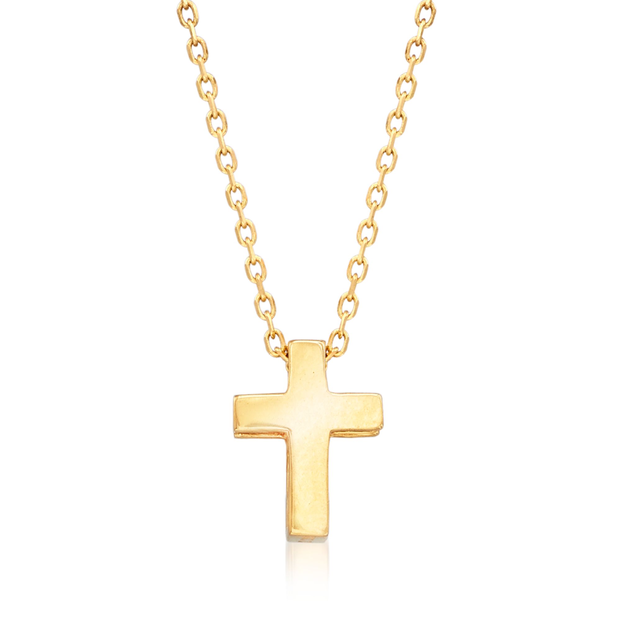 18kt Yellow Gold Small Cross Pendant Necklace. 18