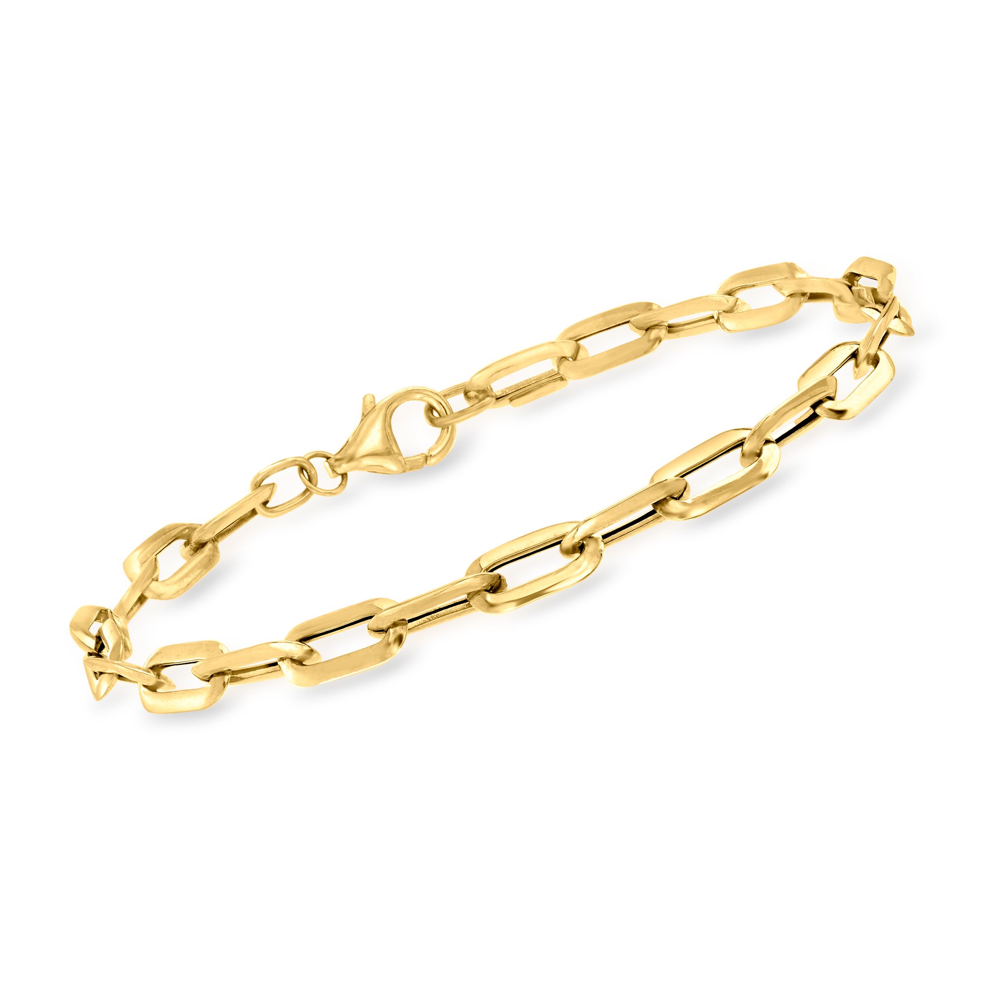 14K Solid Gold Tiny Paper Clip Link Bracelet 14K Rose Gold / 6.5 Inches