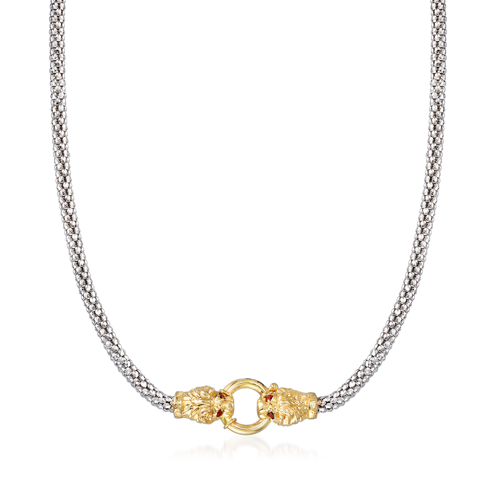 18kt Gold Over Sterling and Sterling Silver Double Lion Head