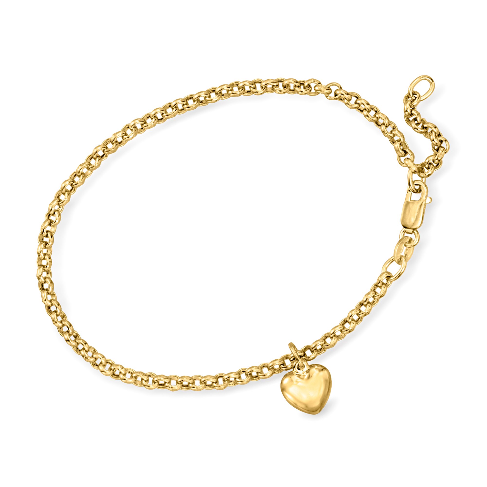 Italian 18kt Yellow Gold Heart Charm Bracelet. 6.25