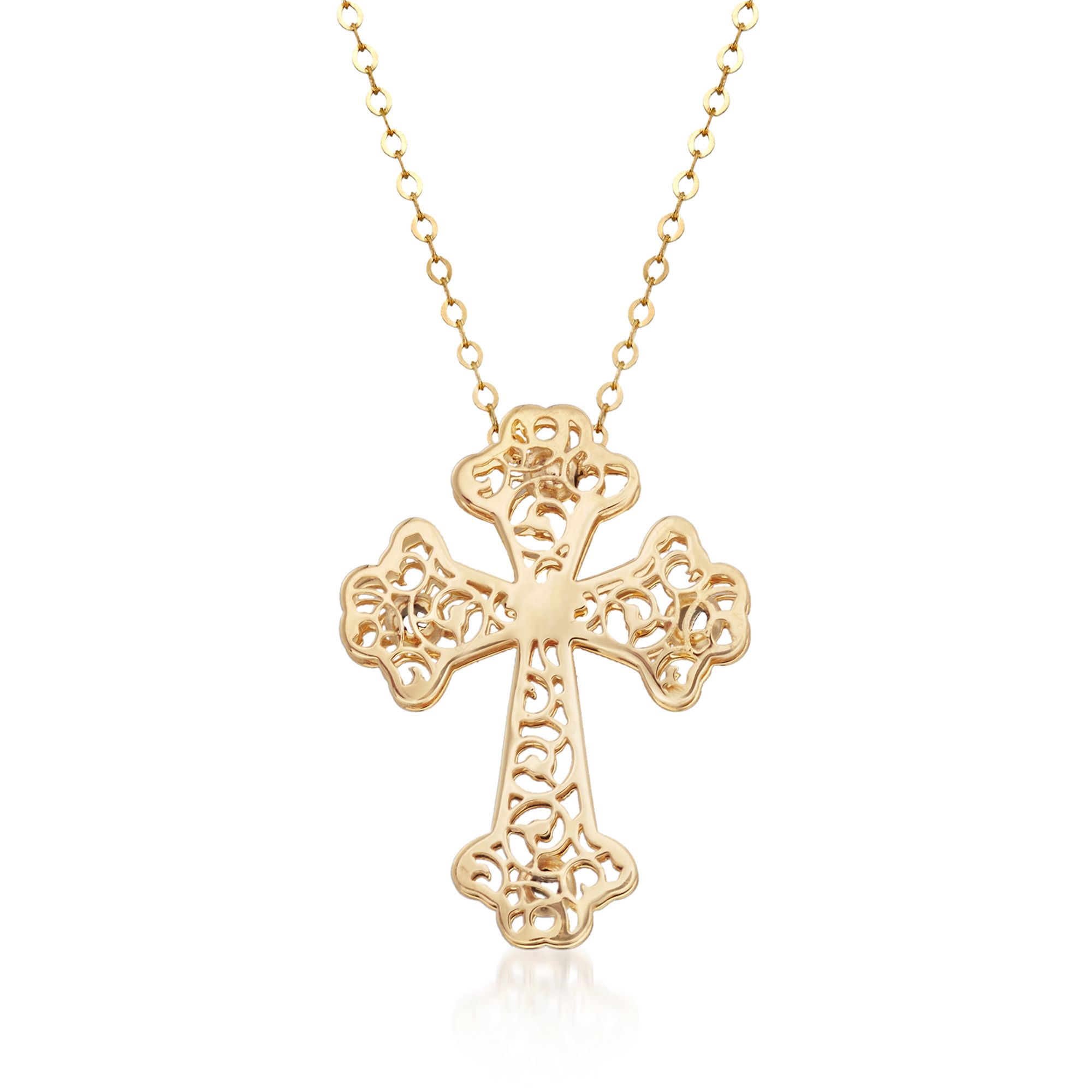 Italian 14kt Yellow Gold Filigree Cross Pendant Necklace | Ross-Simons