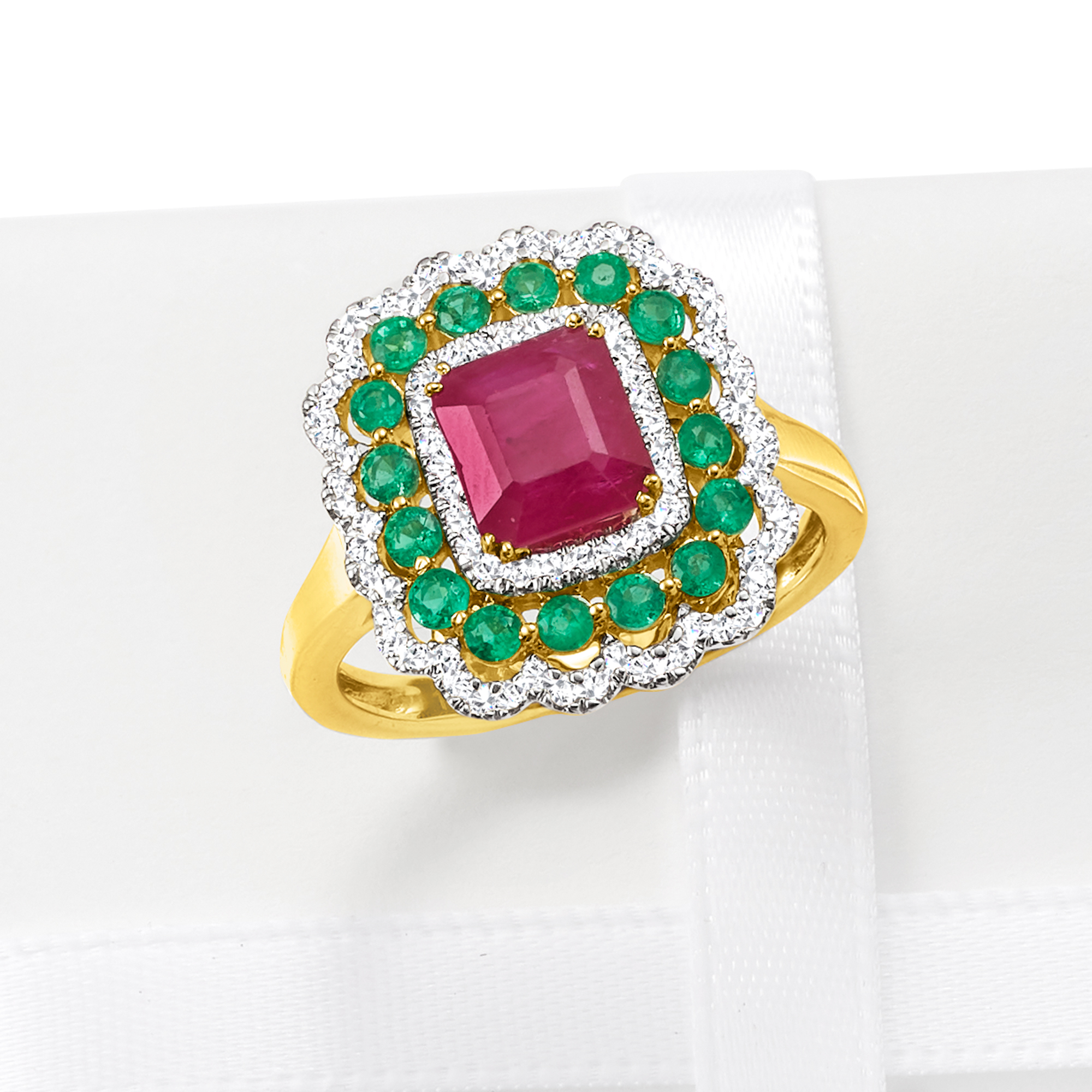 こ*6様 18k Ruby　Emerald　Diamond　Priceless Multi-Gem Ruby Emerald Diamond Ring 18K Classic Bypass. For