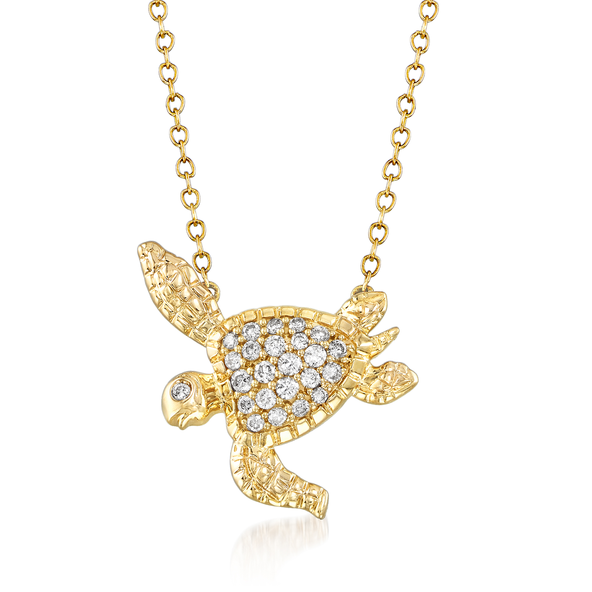 25 ct. t.w. Diamond Turtle Necklace in 14kt Yellow Gold. 16 