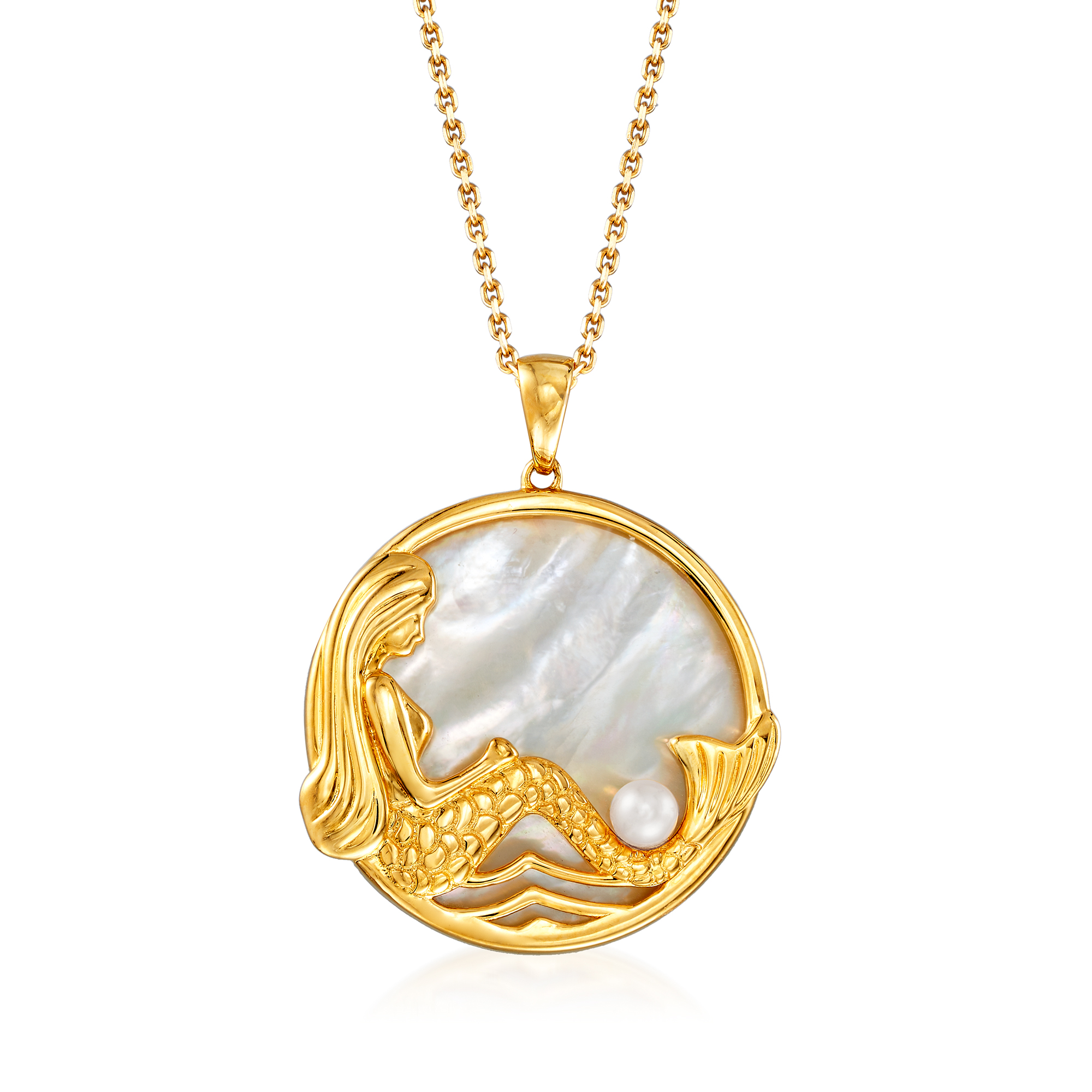 Mother-Of-Pearl Mermaid Pendant Necklace in 18kt Gold Over 