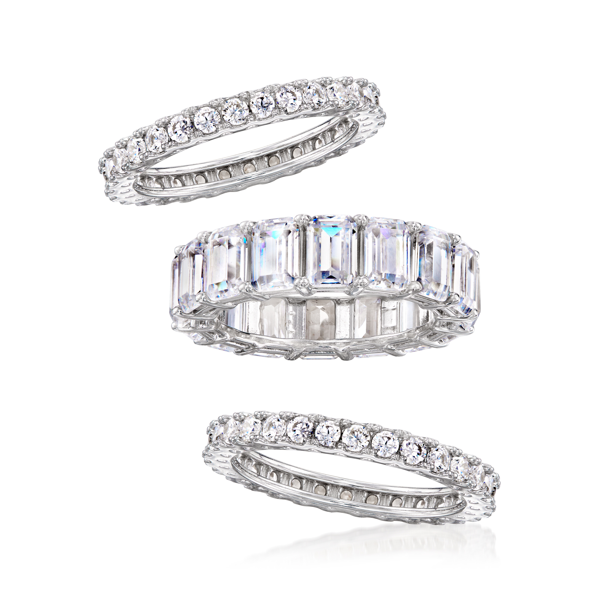 12.25 ct. t.w. CZ Jewelry Set: Three Eternity Bands in Sterling