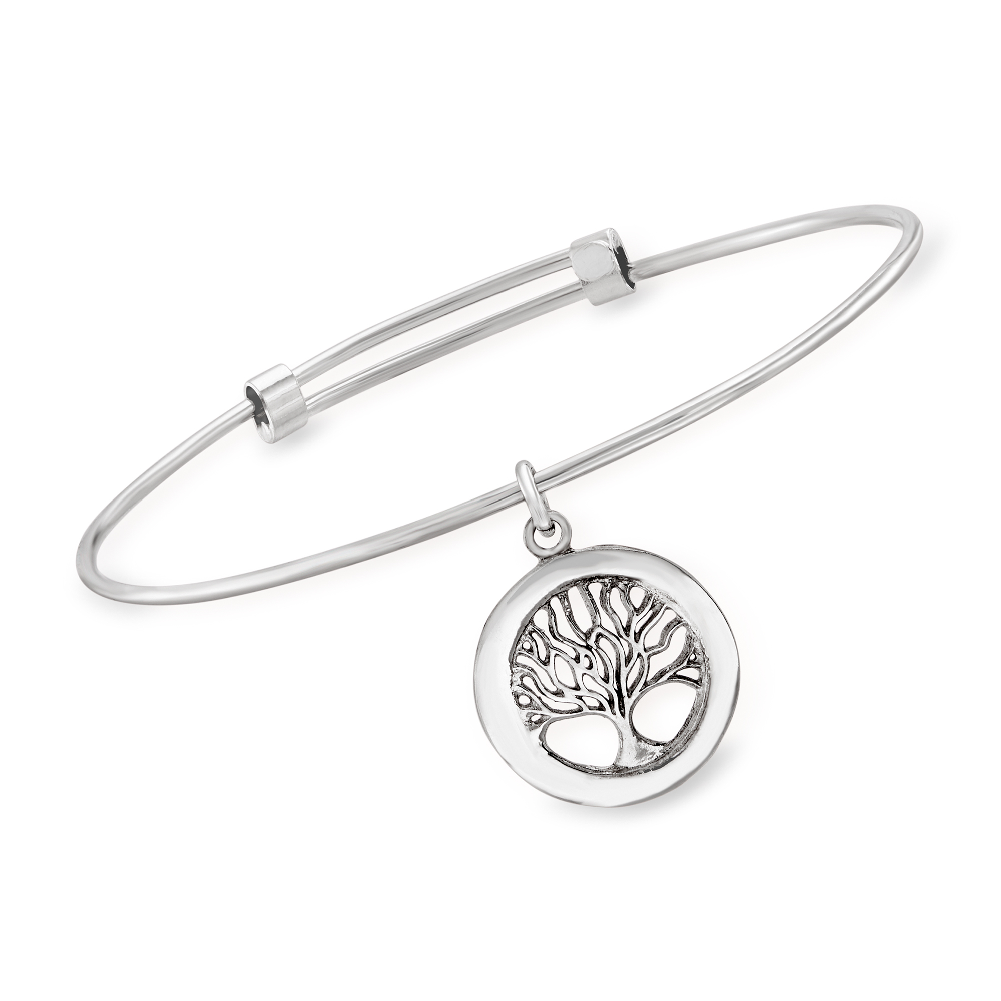 Italian Sterling Silver Tree of Life Adjustable Bangle Bracelet