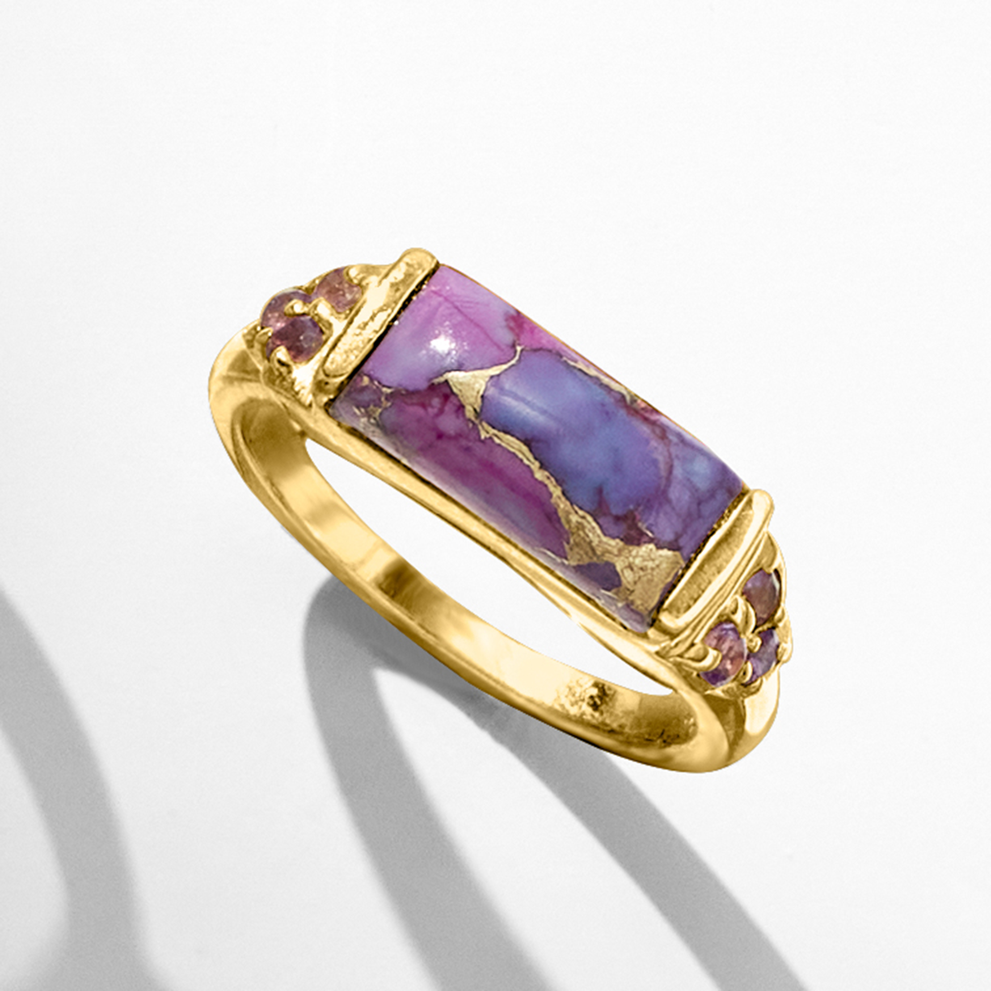 Purple Turquoise and .10 ct. t.w. Amethyst Ring in 18kt Gold Over
