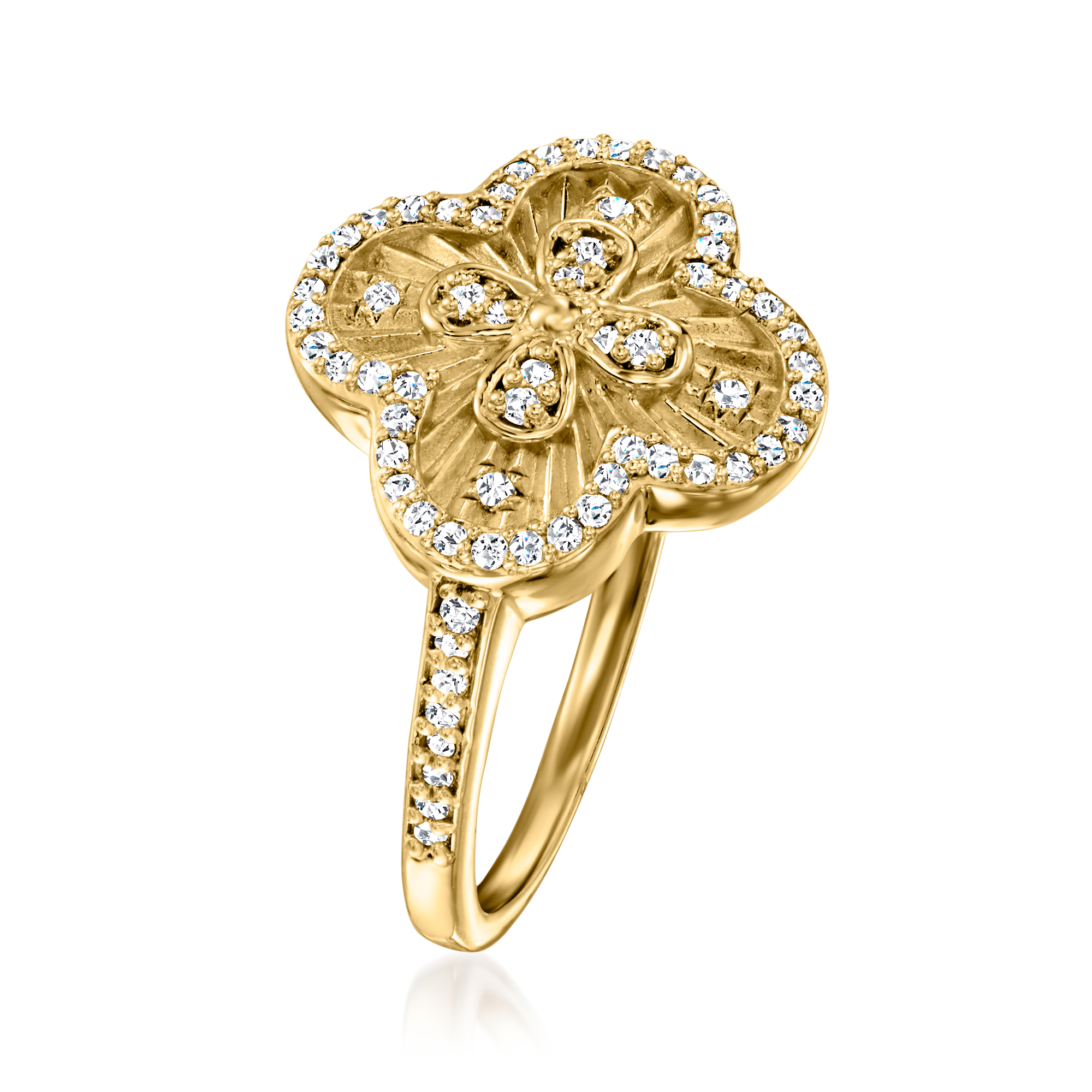 【bighugclub】CLOVER ring 33 ct. t.w. Diamond Clover Ring in 18kt Gold Over Sterling