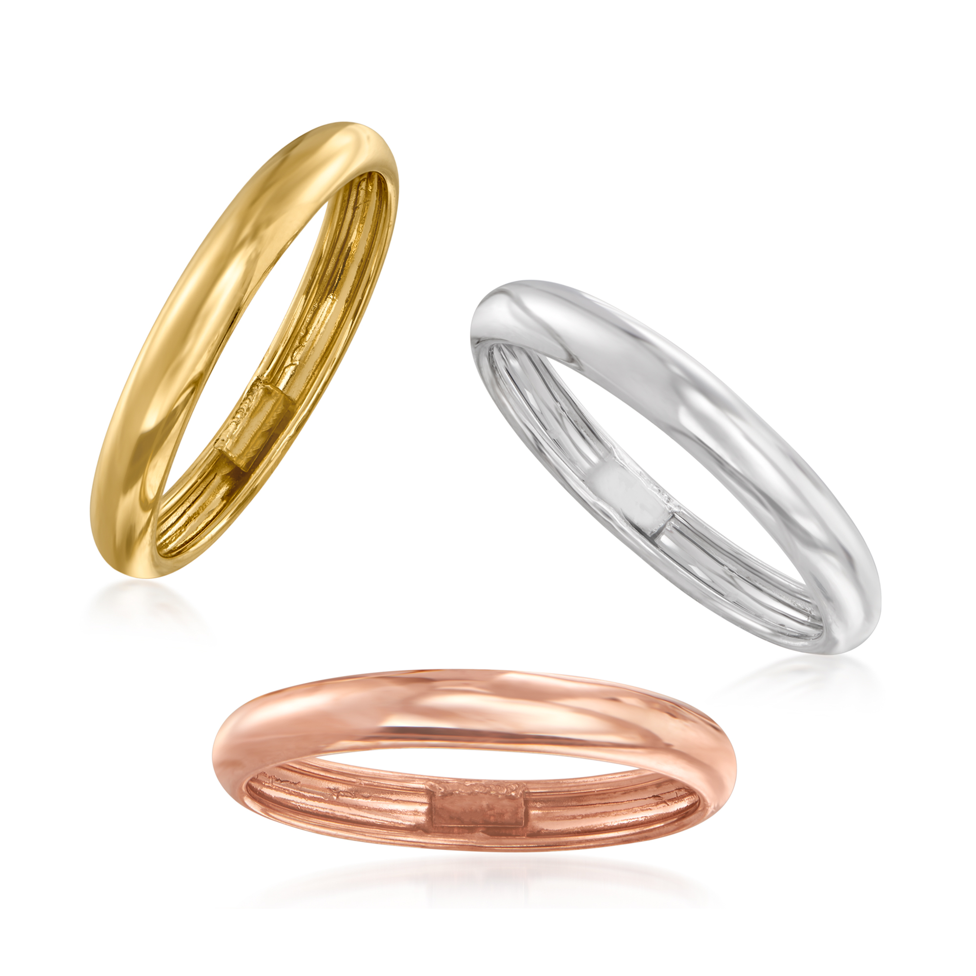 Italian 14kt Tri-Colored Gold Jewelry Set: Set of Three Stackable