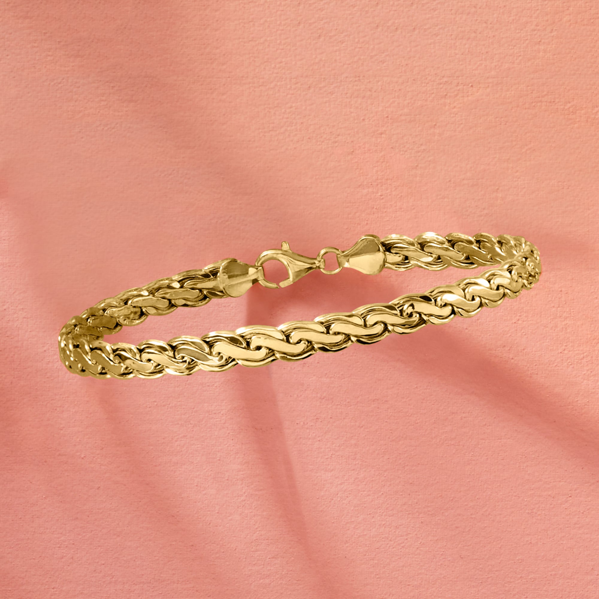 14kt Yellow Gold Flat Rope-Chain Bracelet | Ross Simons
