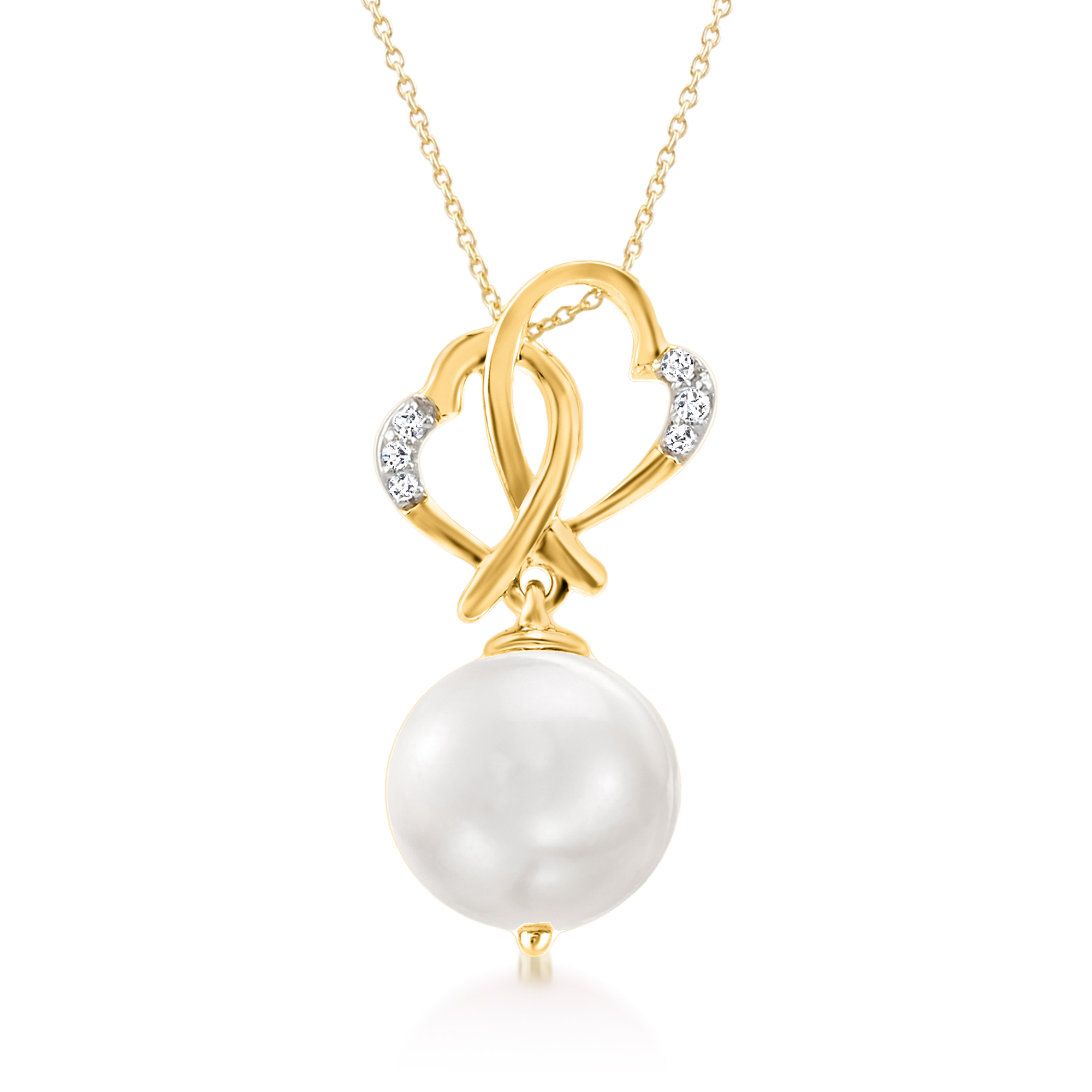 9.5-10mm Cultured Pearl Heart Pendant Necklace with Diamond