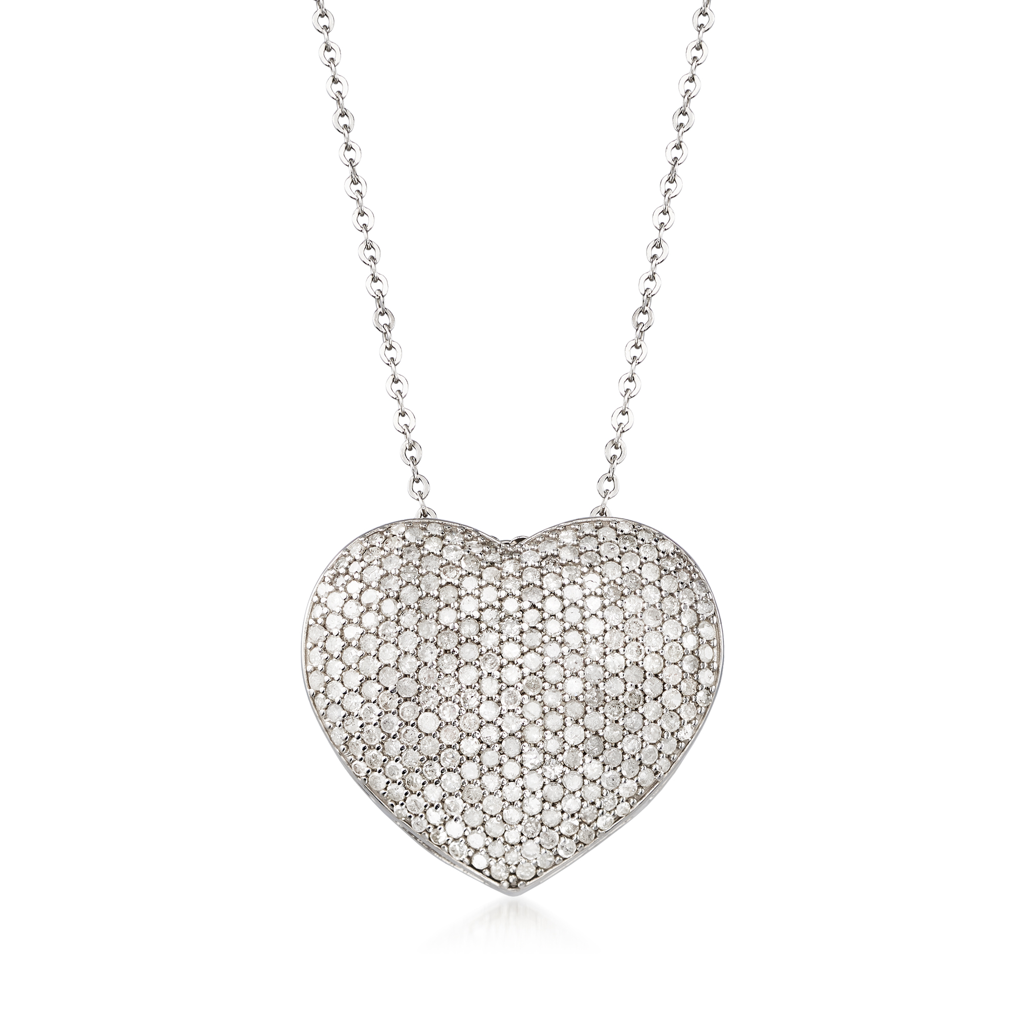 2.00 ct. t.w. Pave Diamond Heart Pendant Necklace in 14kt White 