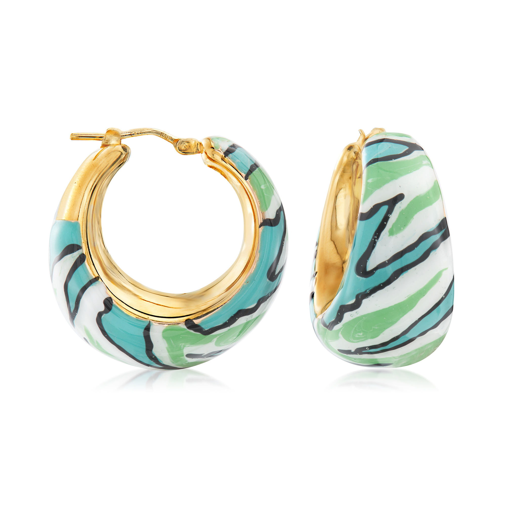 Italian Multicolored Enamel Hoop Earrings in 18kt Gold Over 