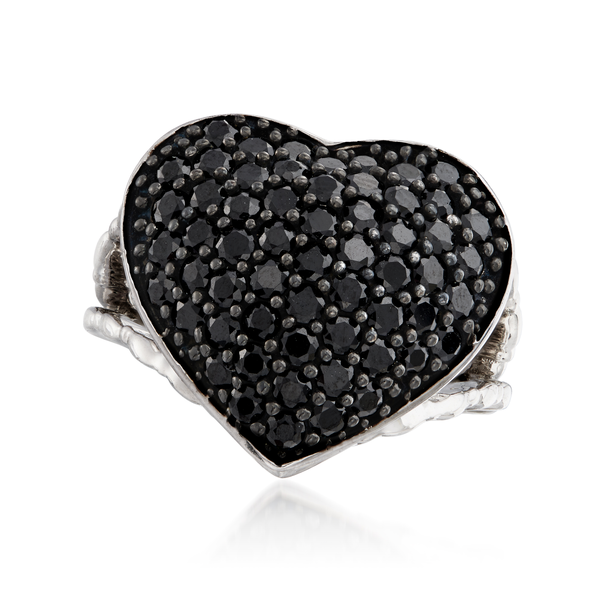 2.60 ct. t.w. Black Spinel Heart Ring in Sterling Silver 2.60 ct. t.w. Black Spinel Heart Ring in Sterling Silver