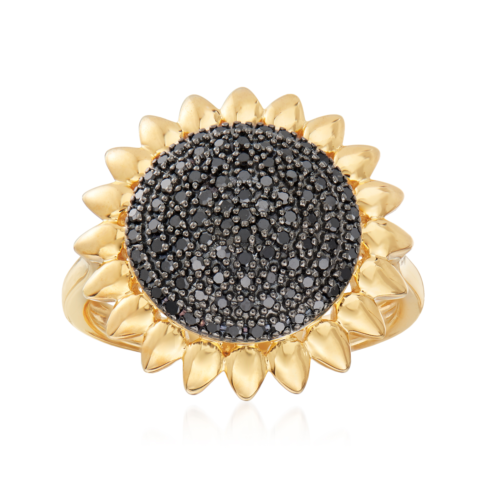.33 ct. t.w. Black Diamond Sunflower Ring in 18kt Gold Over Sterling
