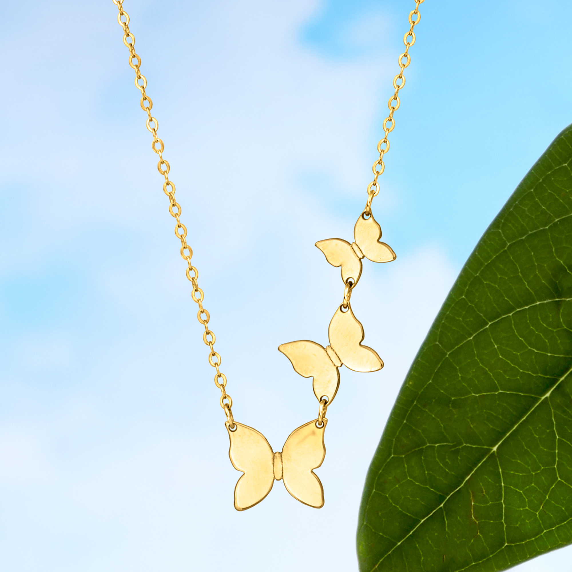 Italian 14kt Yellow Gold Butterfly Trio Necklace. 18