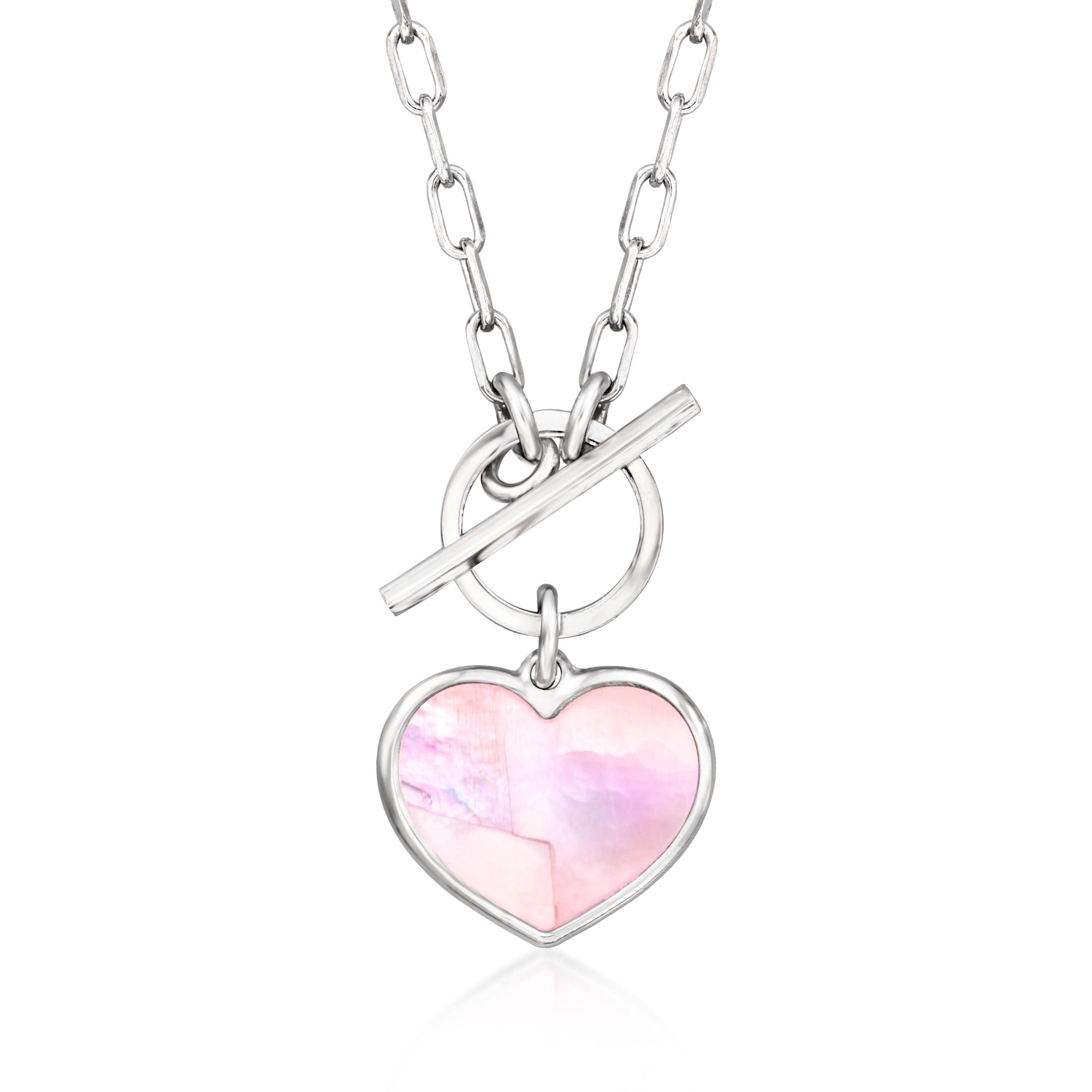 Italian Pink Mother-of-Pearl Heart Toggle Necklace in Sterling