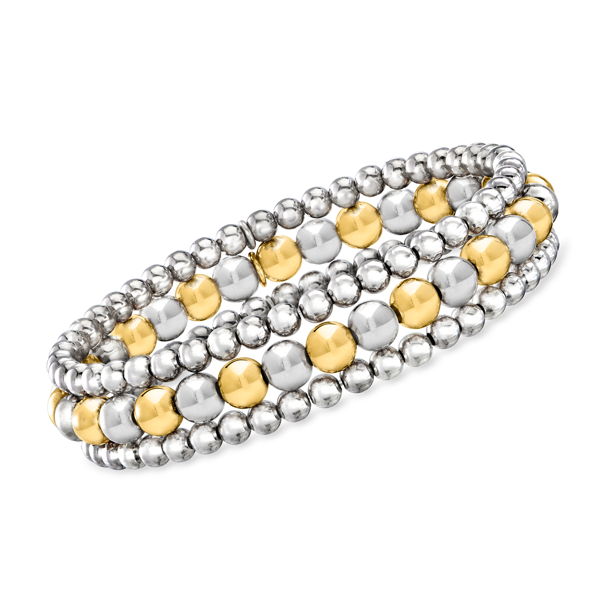 Italian Two-Tone Sterling Silver Jewelry Set: Three 4-6mm Bead