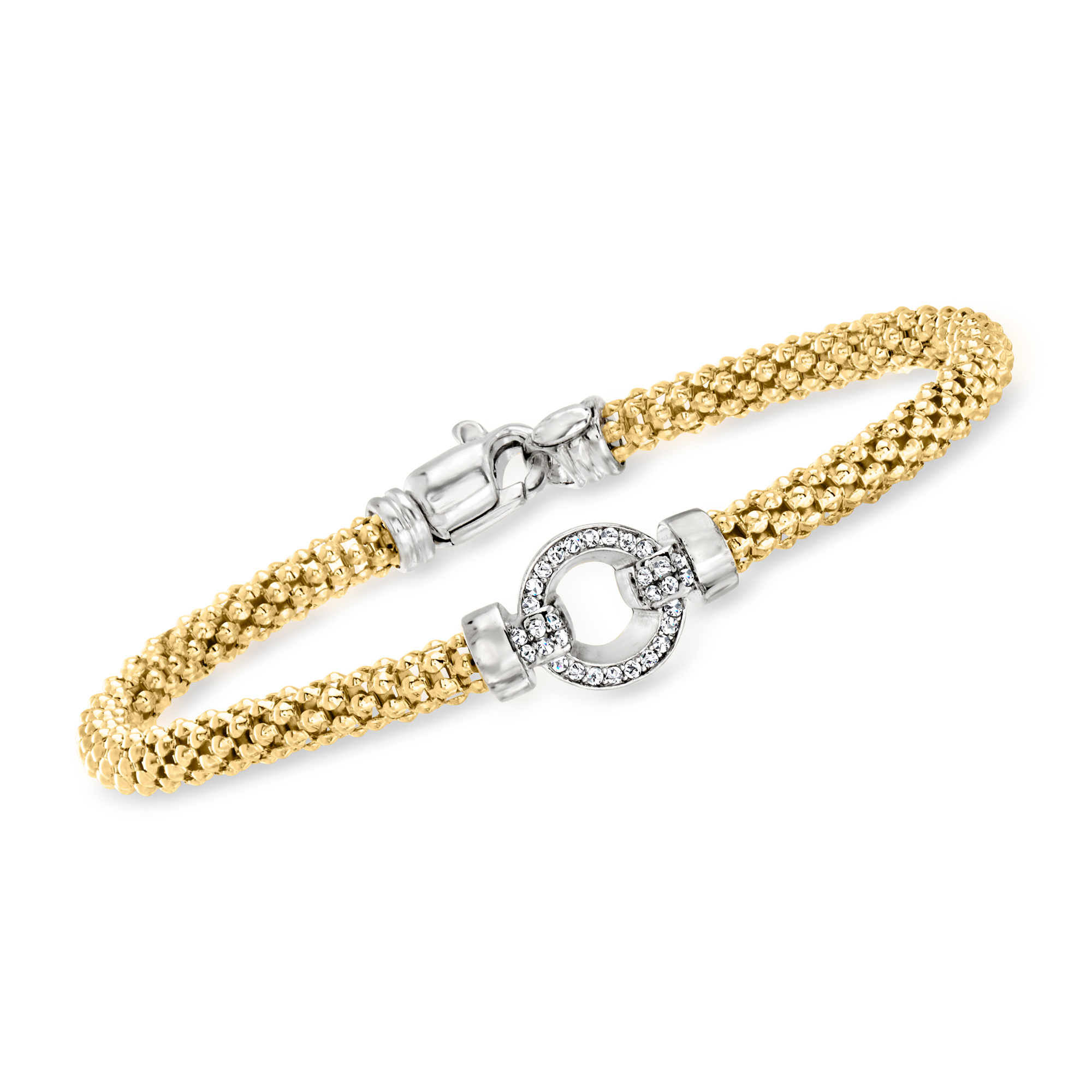 Italian .19 ct. t.w. CZ Popcorn-Link Bracelet in Sterling