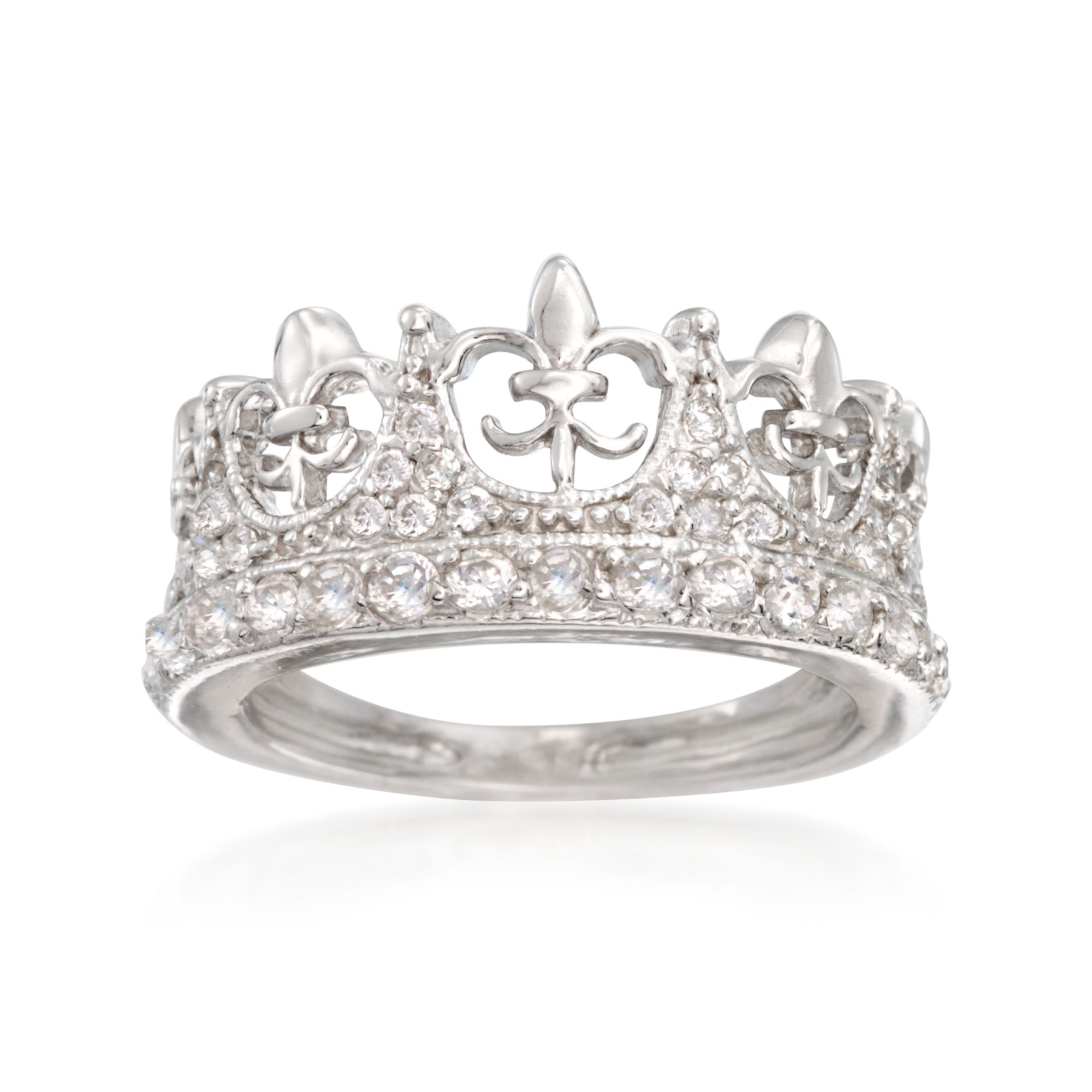 89 ct. t.w. CZ Fleur-De-Lis Crown Ring in Sterling Silver