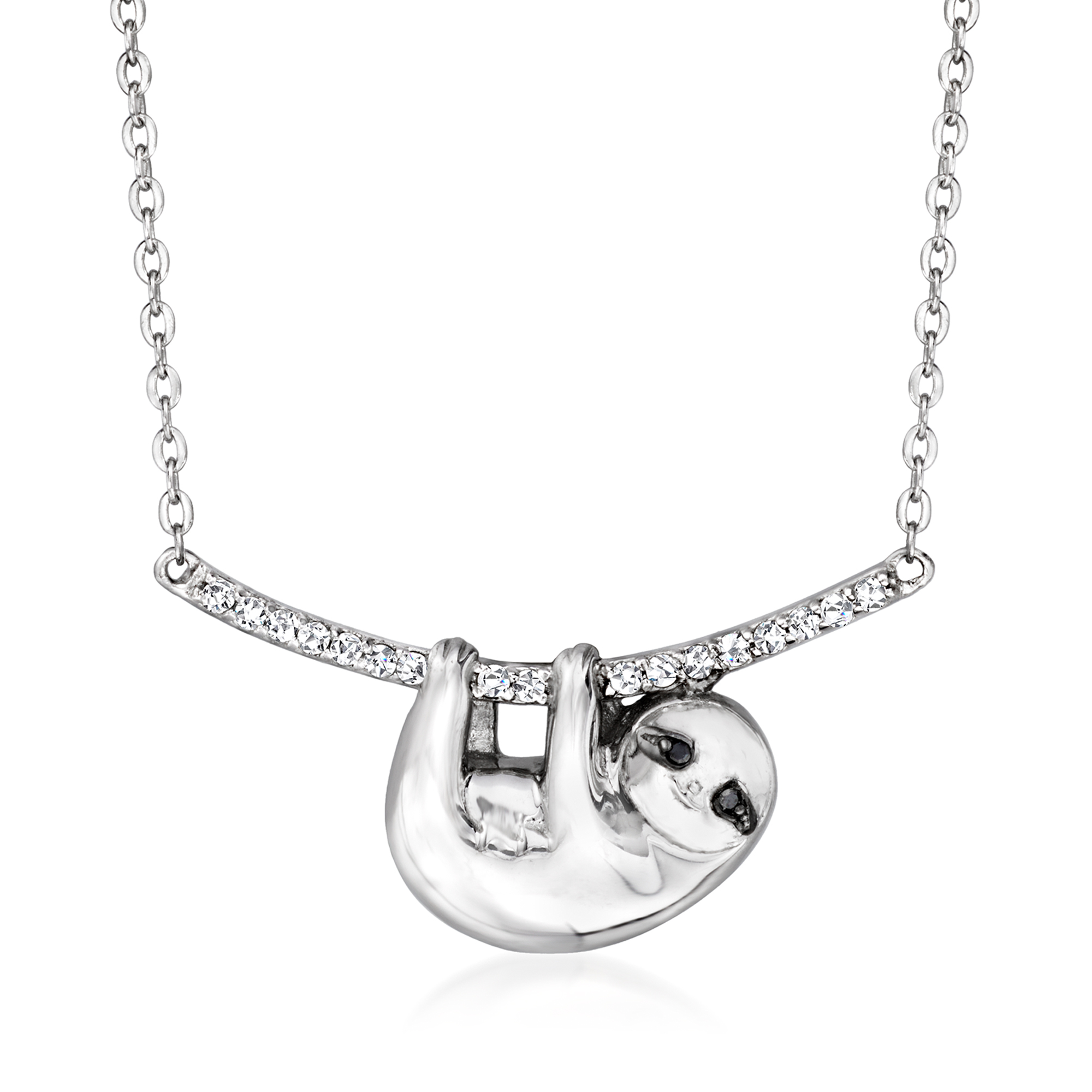 12 ct. t.w. White and Black Diamond Sloth Necklace in Sterling Silver