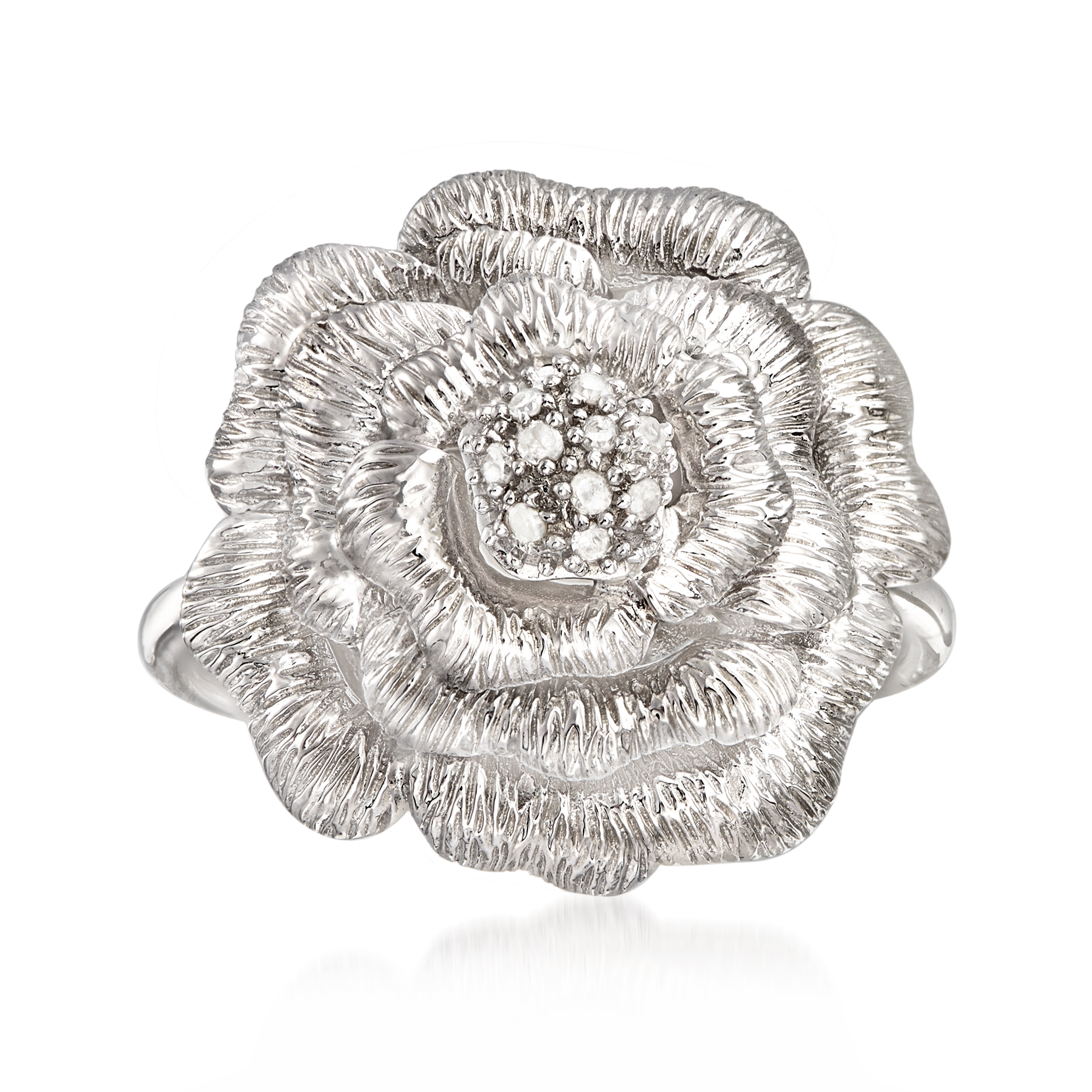 ROSEリング Diamond Rose Ring in Sterling Silver | Ross Simons