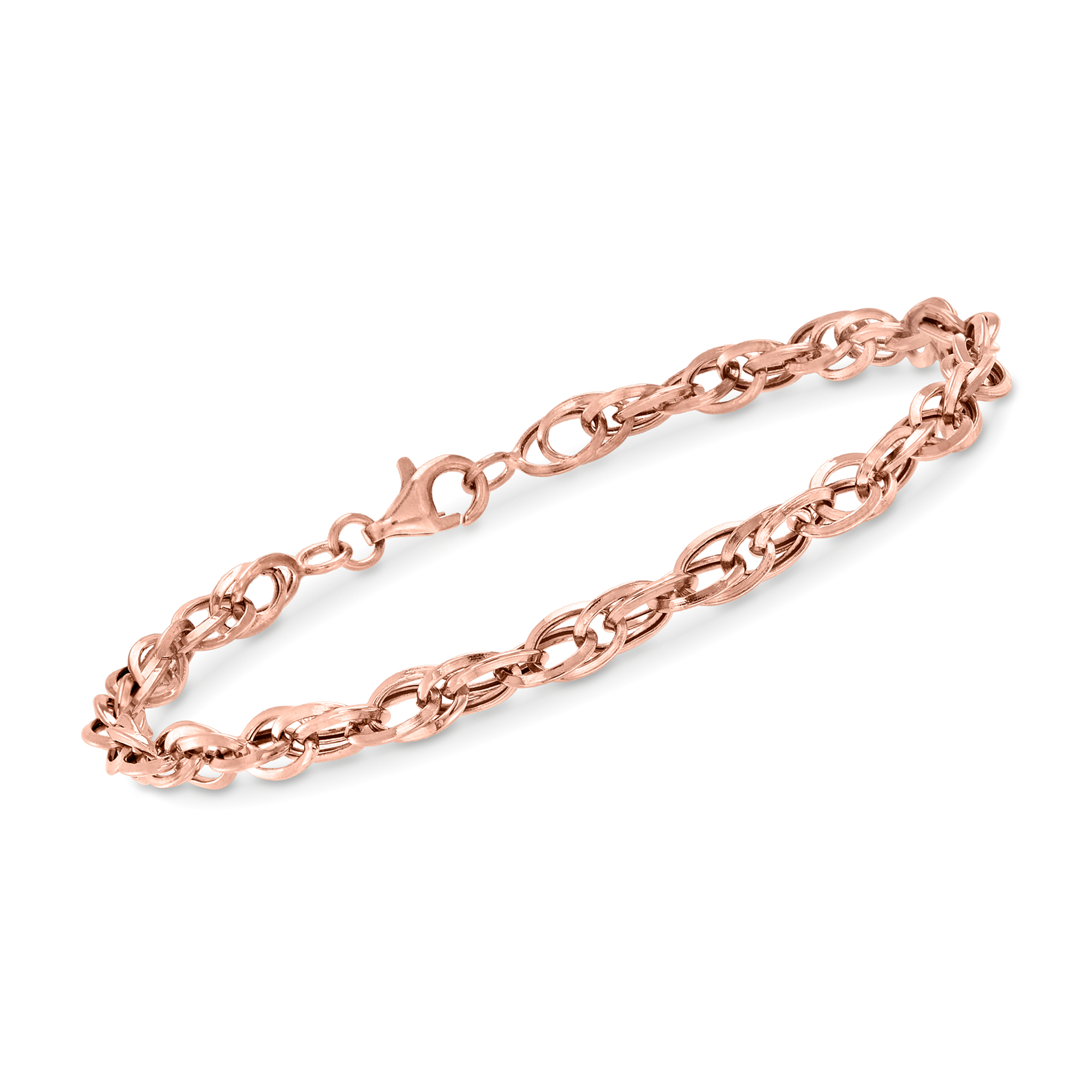 14kt Rose Gold Double-Oval Link Bracelet Ross Simons