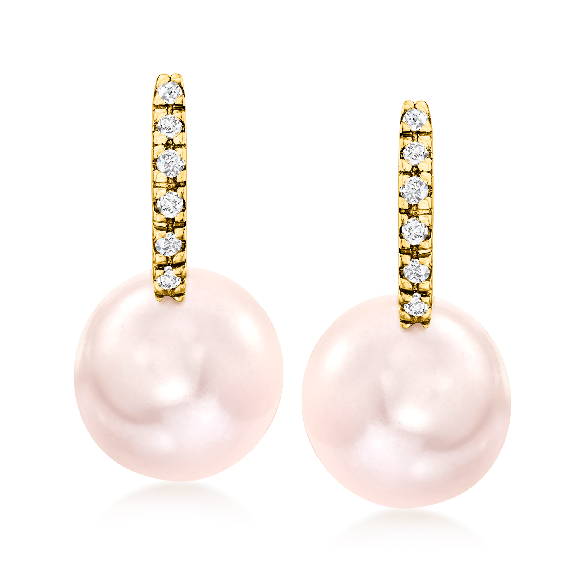 8-8.5mm Pink Cultured Pearl Huggie Hoop Drop Earrings with
