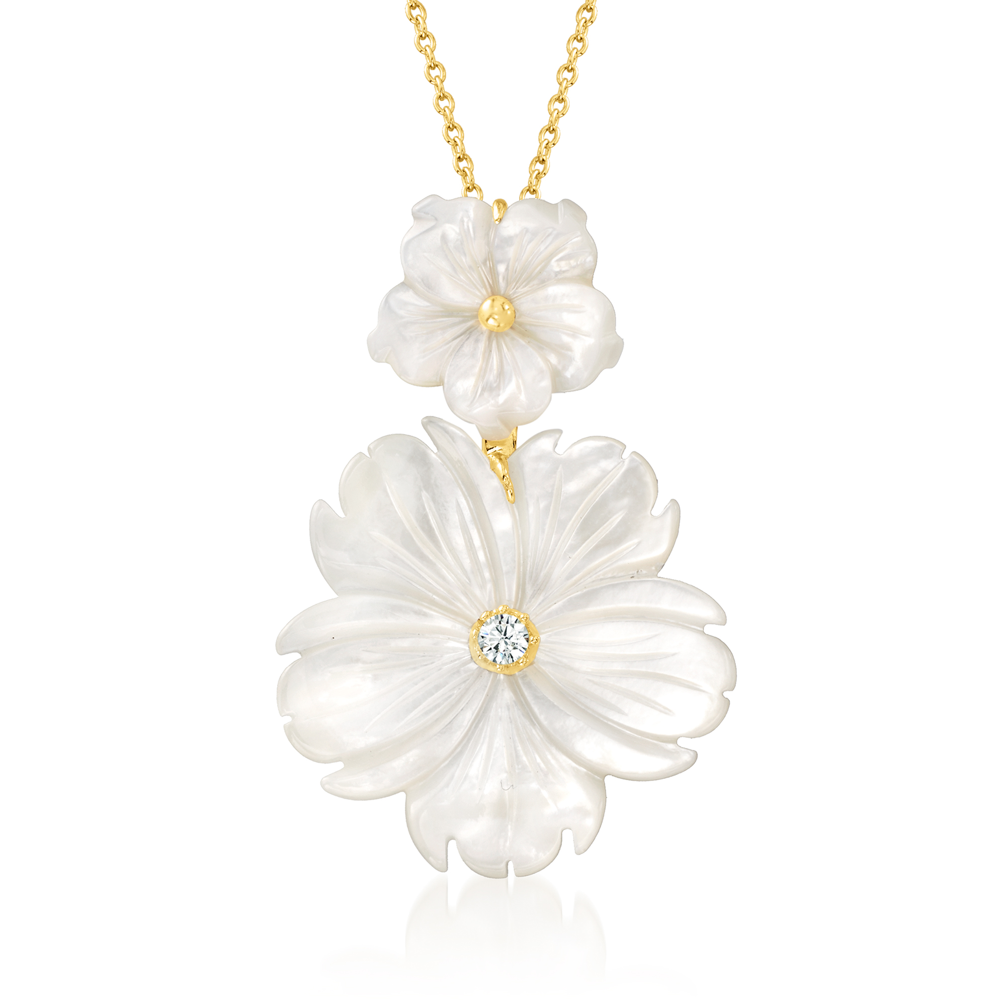 Mother-of-Pearl and .10 Carat White Topaz Flower Pendant