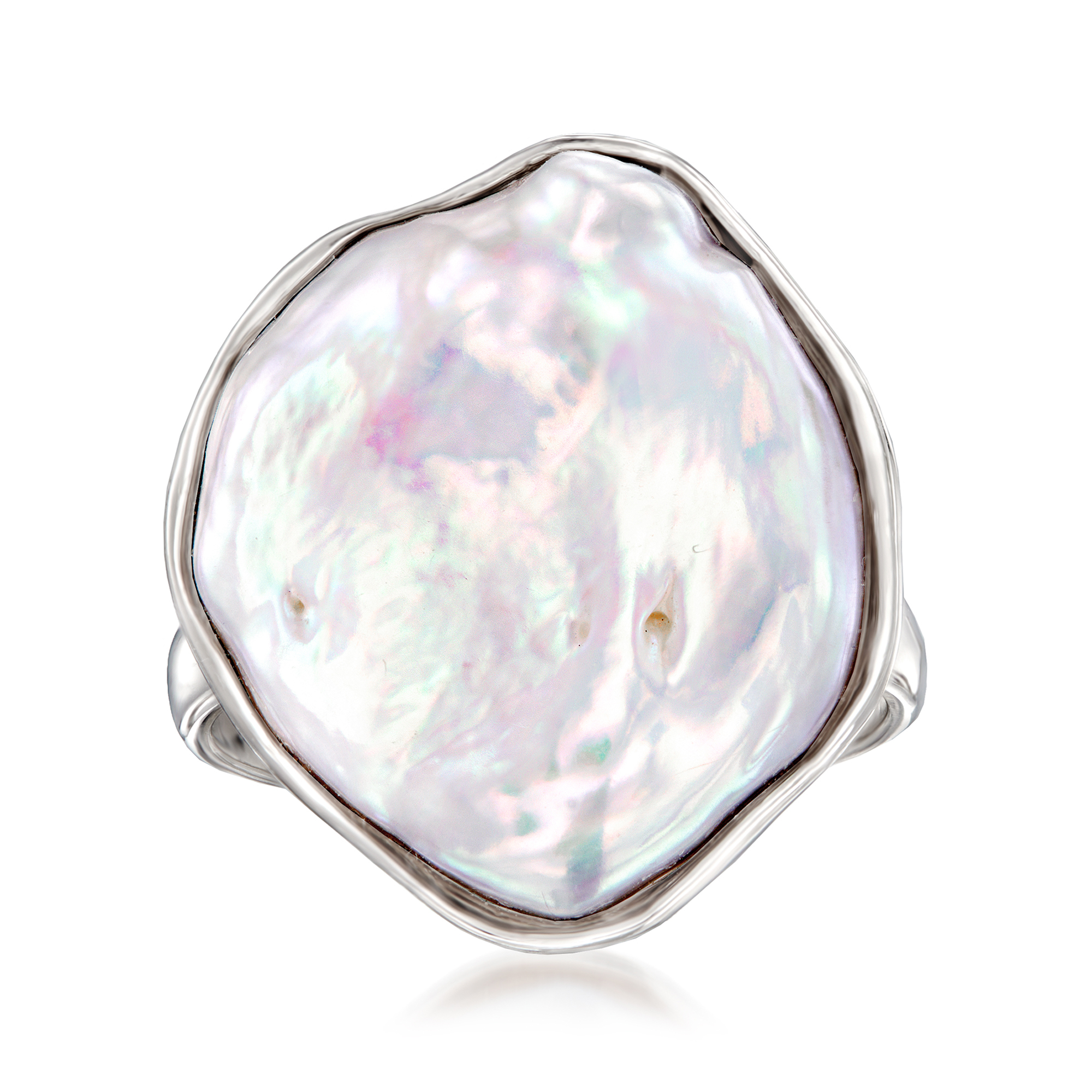3-5.5mm Cultured Pearl Leaf Ring with Diamonds in Sterling