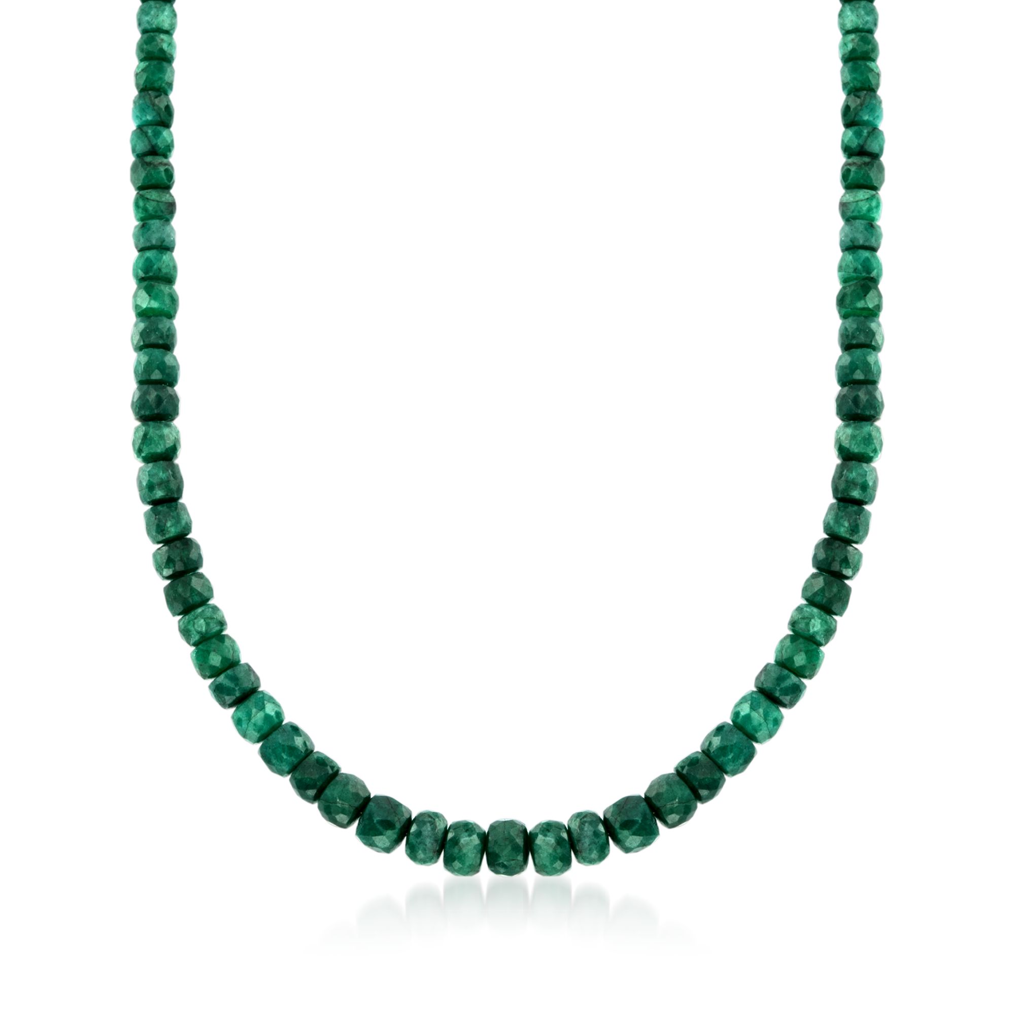 90.00 ct. t.w. Emerald Bead Necklace with Sterling Silver 90.00 ct. t.w. Emerald Bead Necklace with Sterling Silver