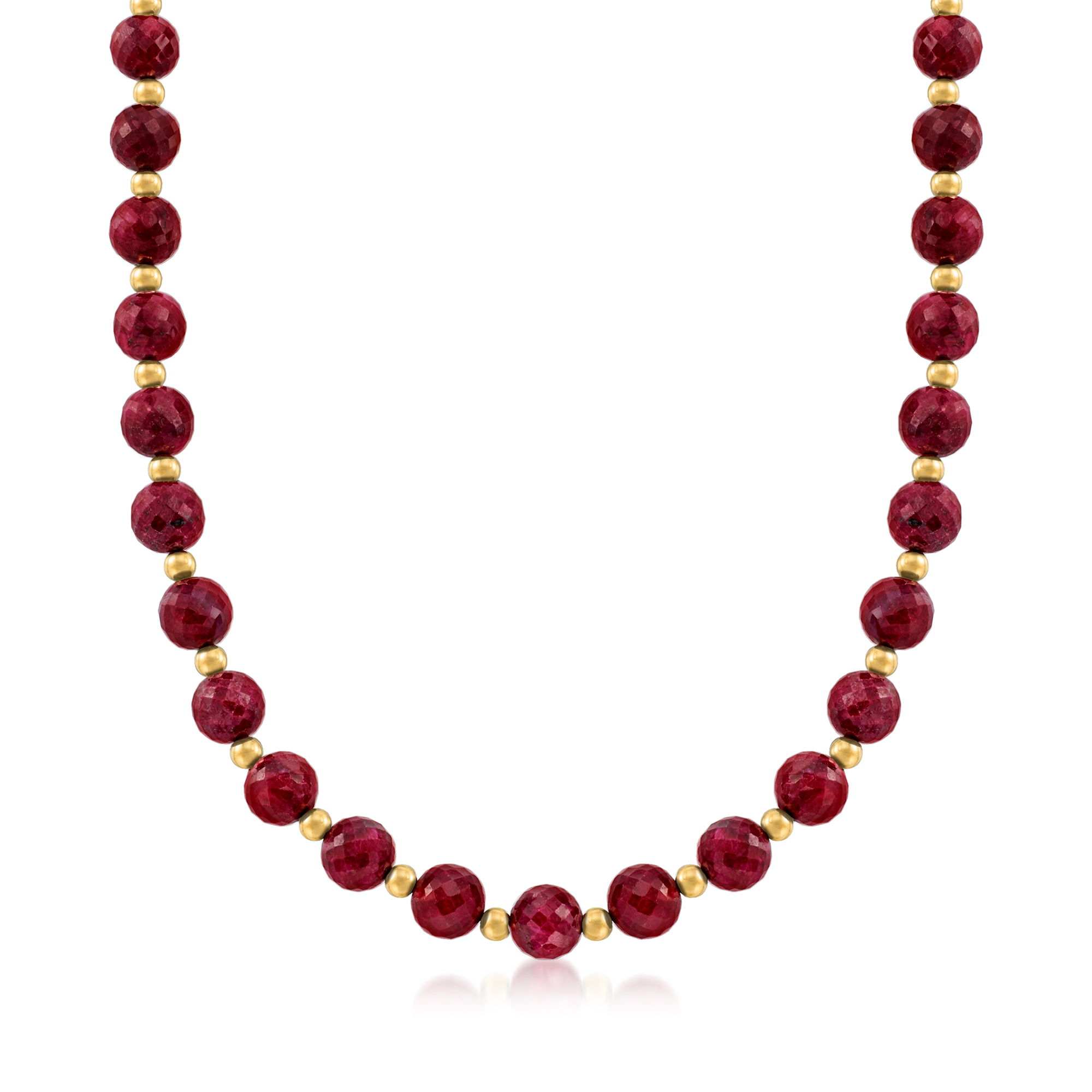 215.00 ct. t.w. Ruby Bead Necklace with 14kt Yellow Gold