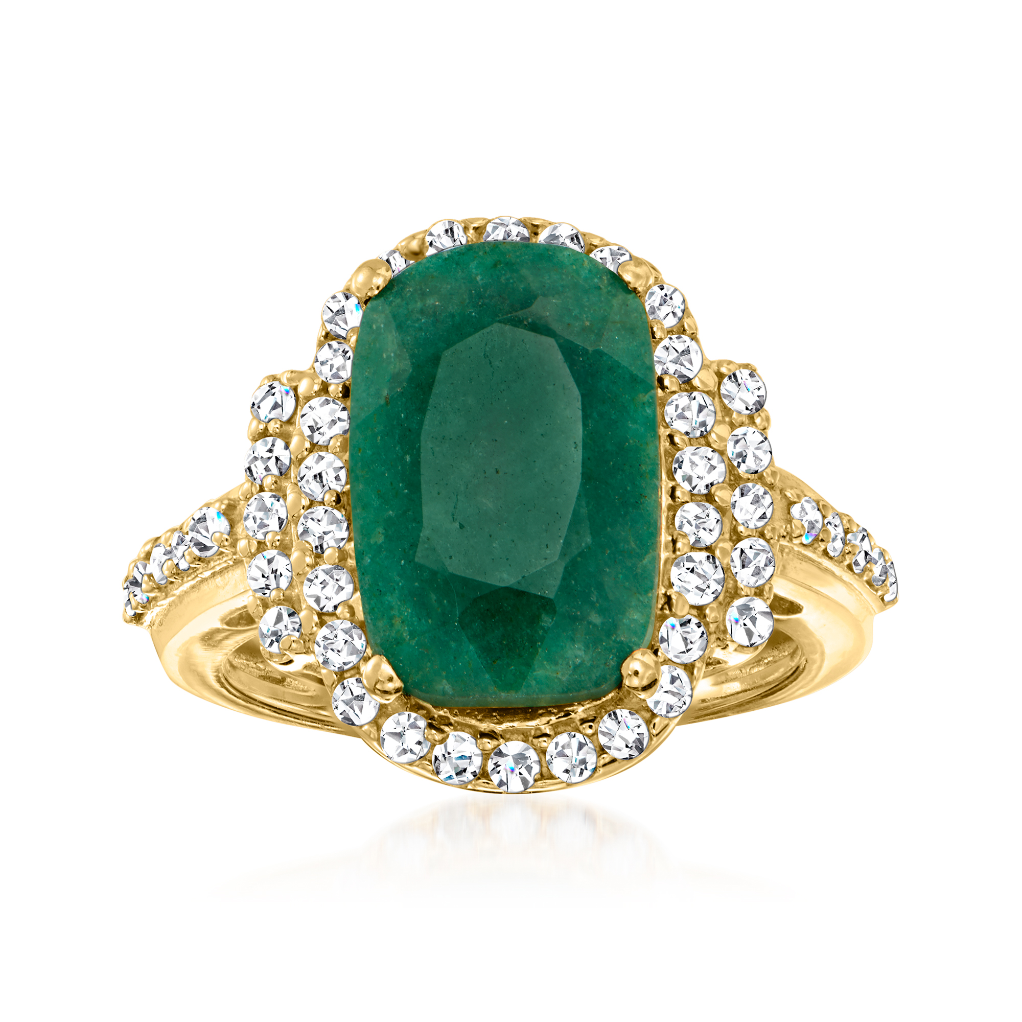 7.50 Carat Emerald Ring with .69 ct. t.w. Diamonds in 18kt Gold Over Sterling